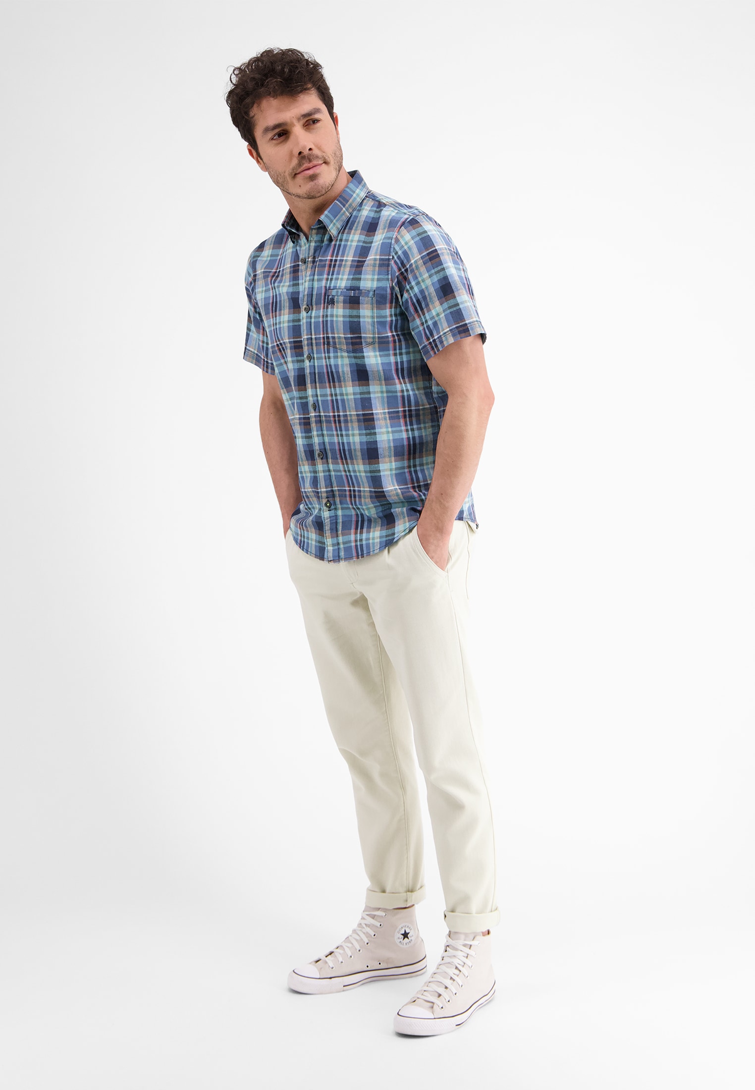 LERROS Kurzarmhemd »LERROS Kariertes Halbarmhemd, Baumwoll-Leinen-Mix«