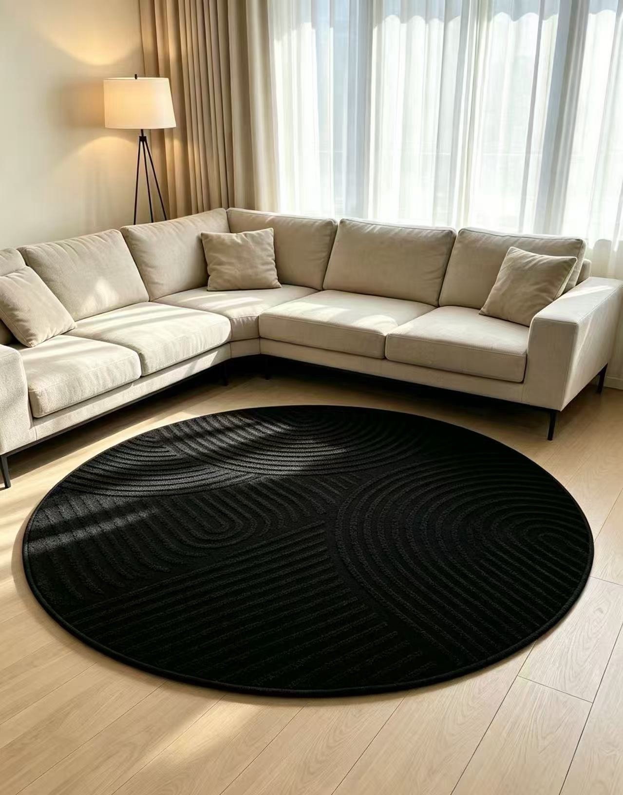 Image of GOODproduct Teppich "Jola Hoch-Tief-Design, Scandi-Look, Zen, 140 cm" rund 10 mm Höhe Boho, Modern, 3D, Wohnzimmer, Schlafzimmer, wasserabweisend