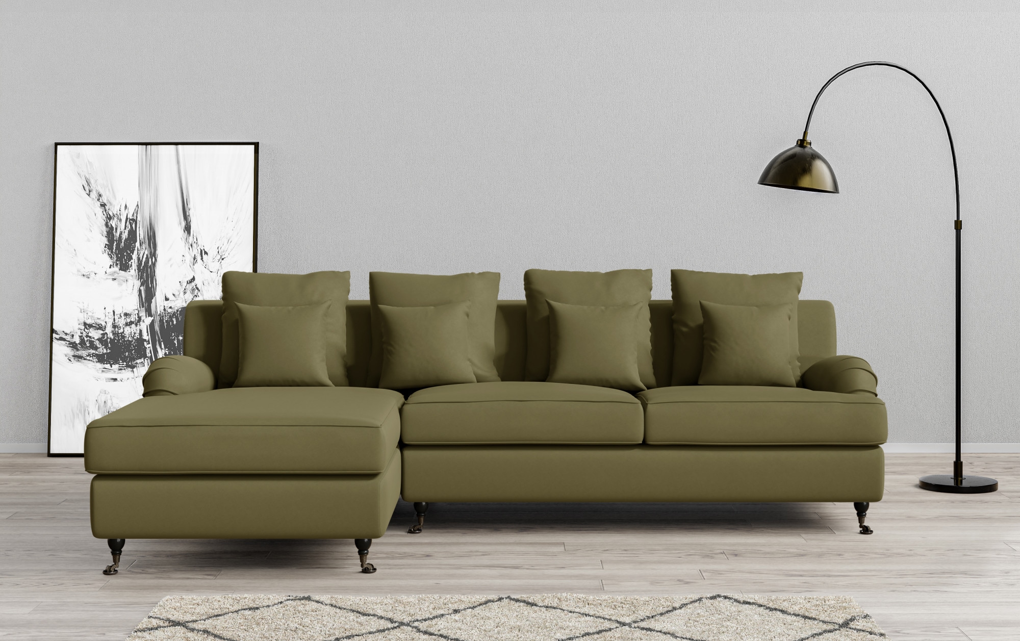 Guido Maria Kretschmer Home&Living Ecksofa »NORIN L-Form«, zwei Fussarten: vorne - Rollen, hinten - Holzfüsse