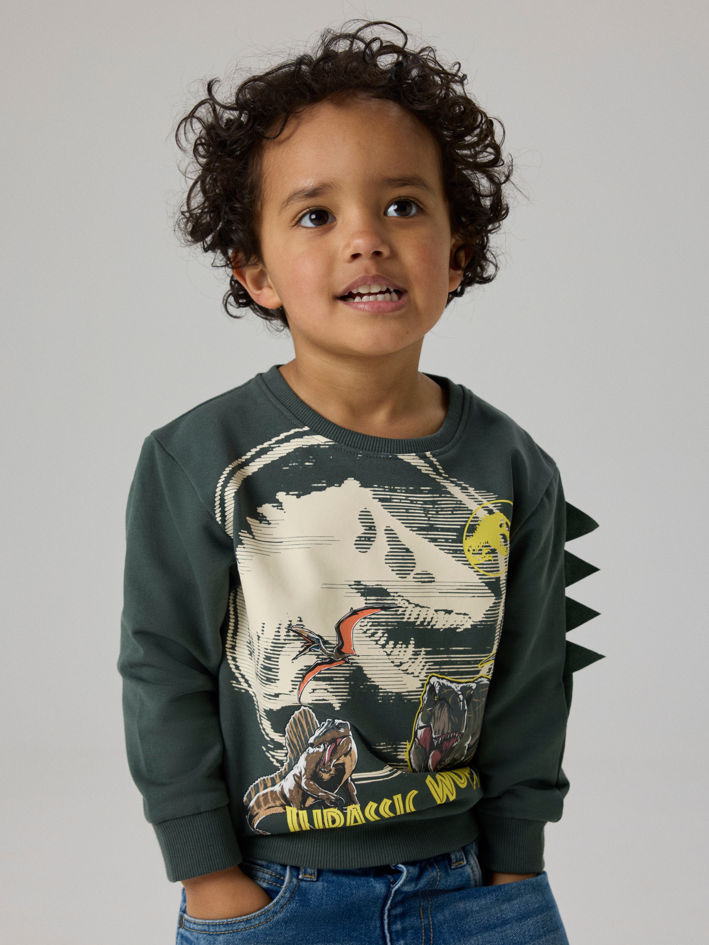 Image of Name It Sweatshirt "NMMJAL JURASSIC NREG SWEAT BRU NOOS SKY", Baumwollmischung, regular fit, mit Jurassic World Print