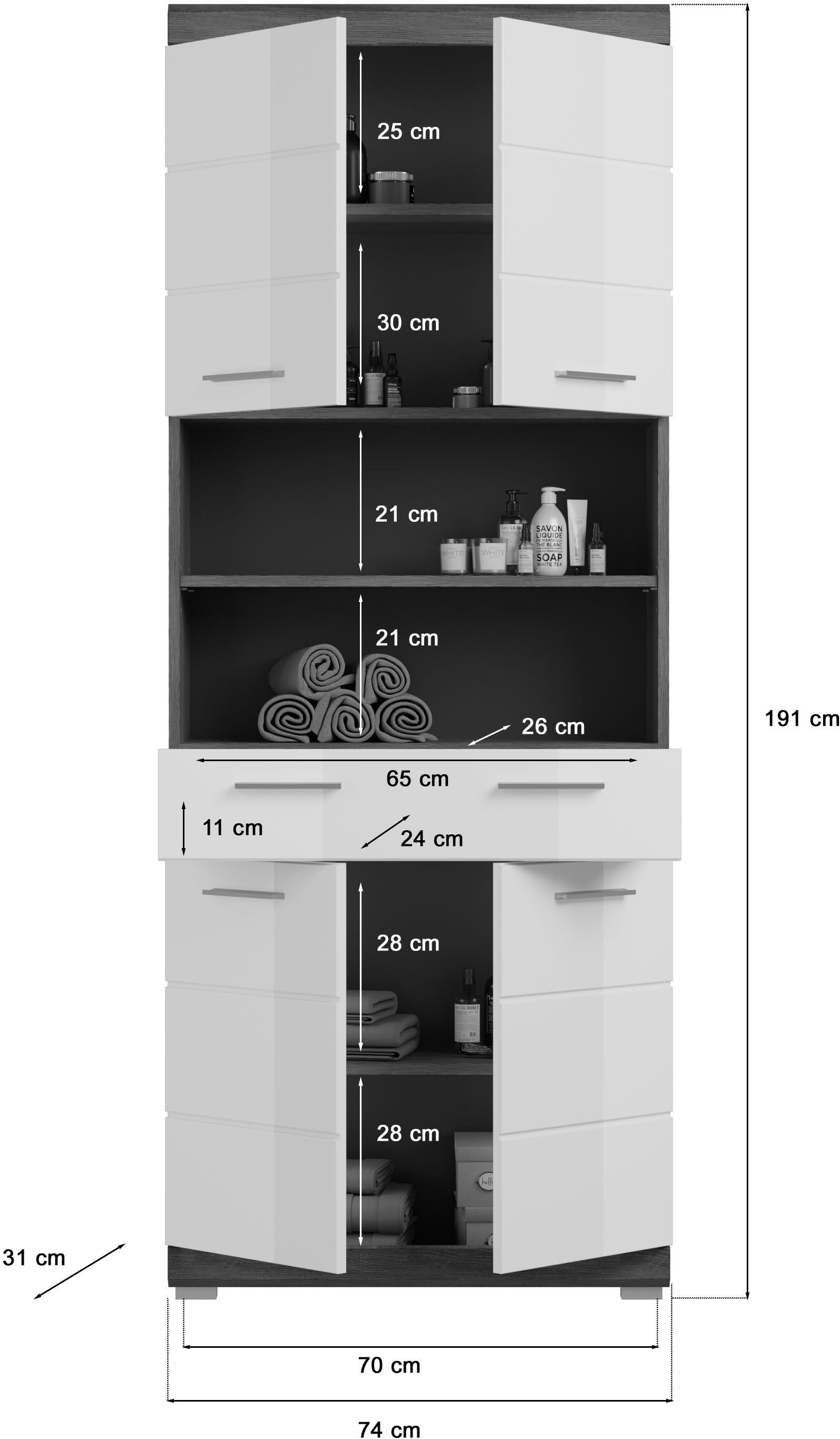 INOSIGN Badmöbel-Set »Siena, 4 teilig, bestehend aus:«, (Set, 4 St.), Hochschrank schmal, WBU, Spiegelschrank, Hochschrank breit