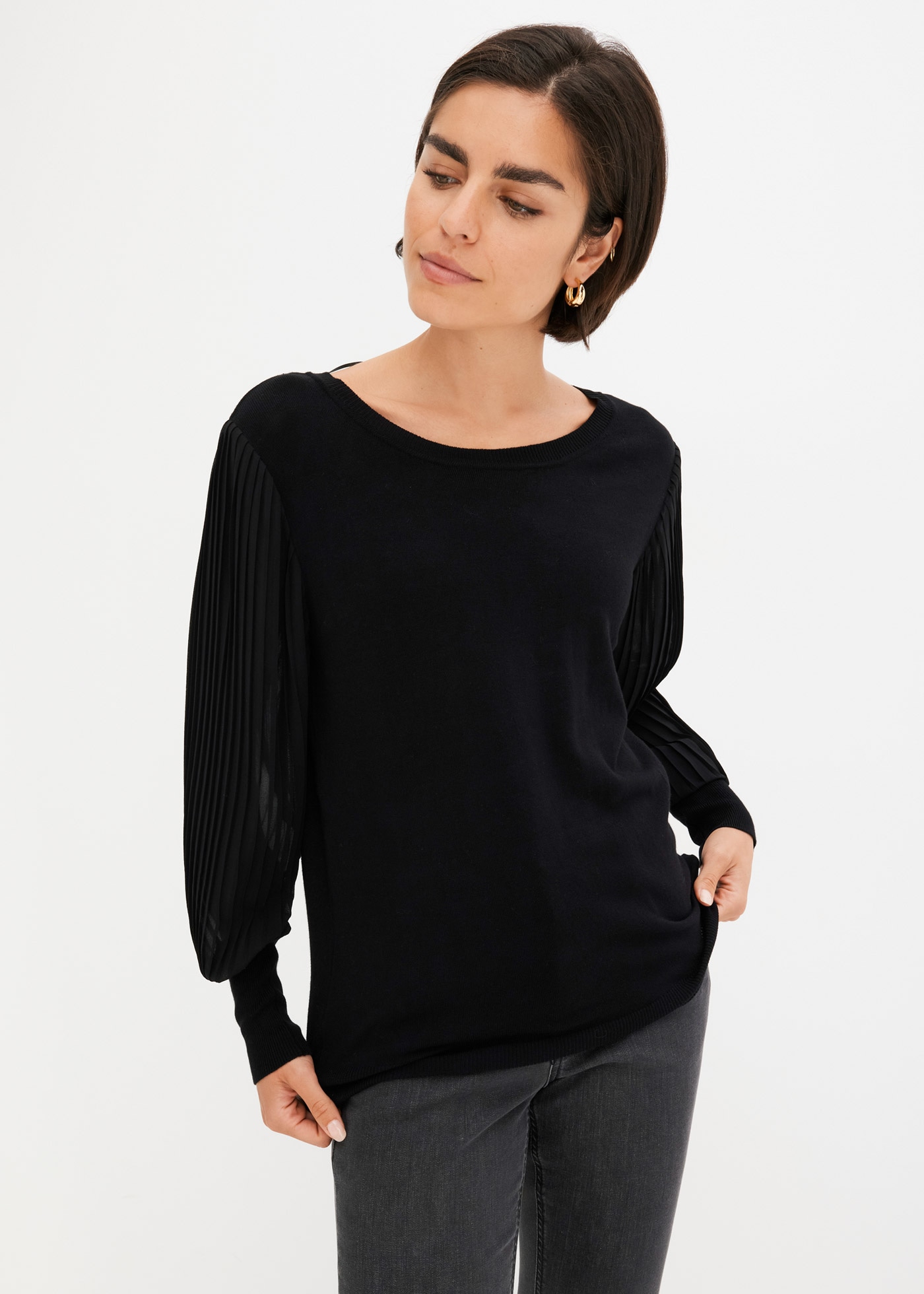 Image of bonprix Strickpullover "Feinstrickpullover aus fliessendem Viskose-Mix" im tollen Viskose-Mix, mit weiten, extravaganten Plisseeärmeln, bequem