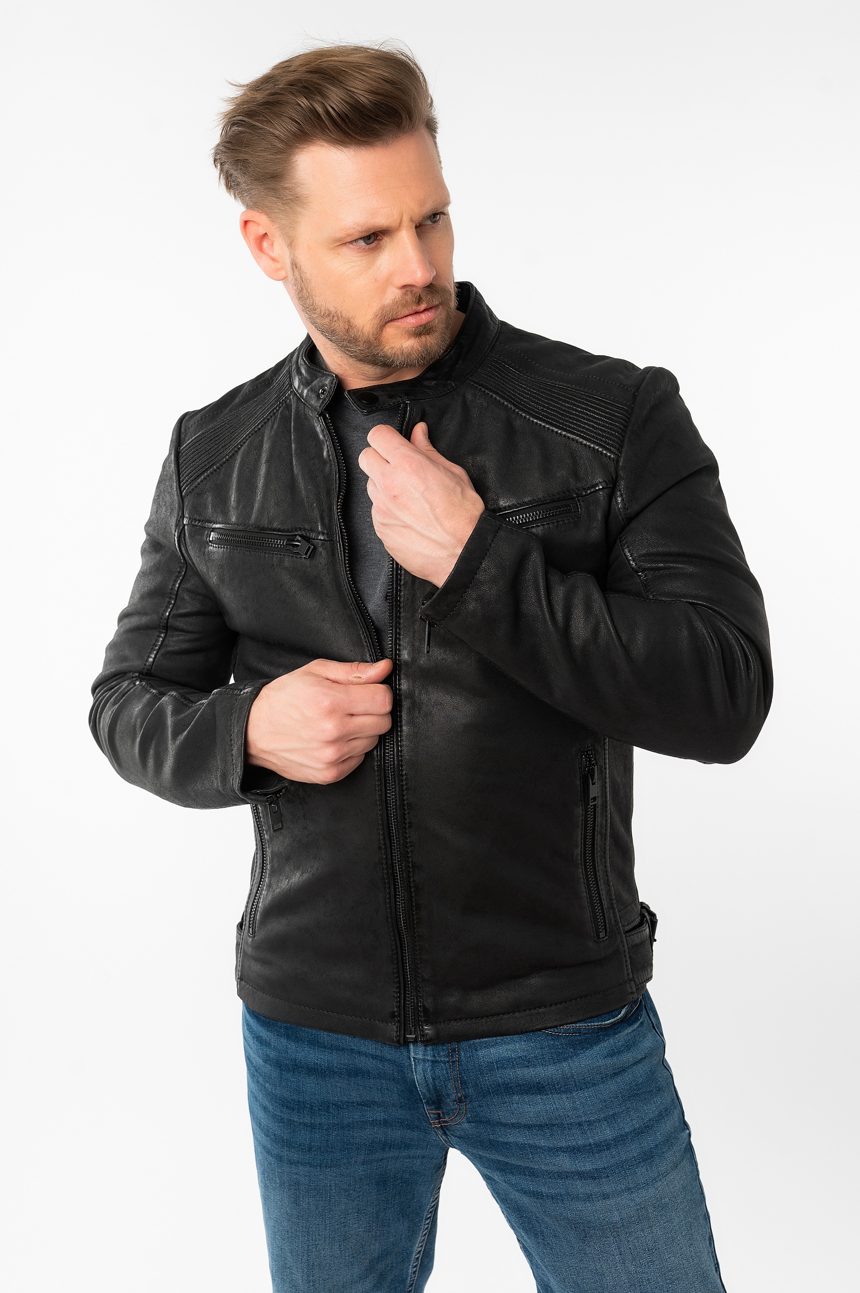 Mauritius Veste en cuir »MMTaibo SF« mit Stehkragen und Drucker