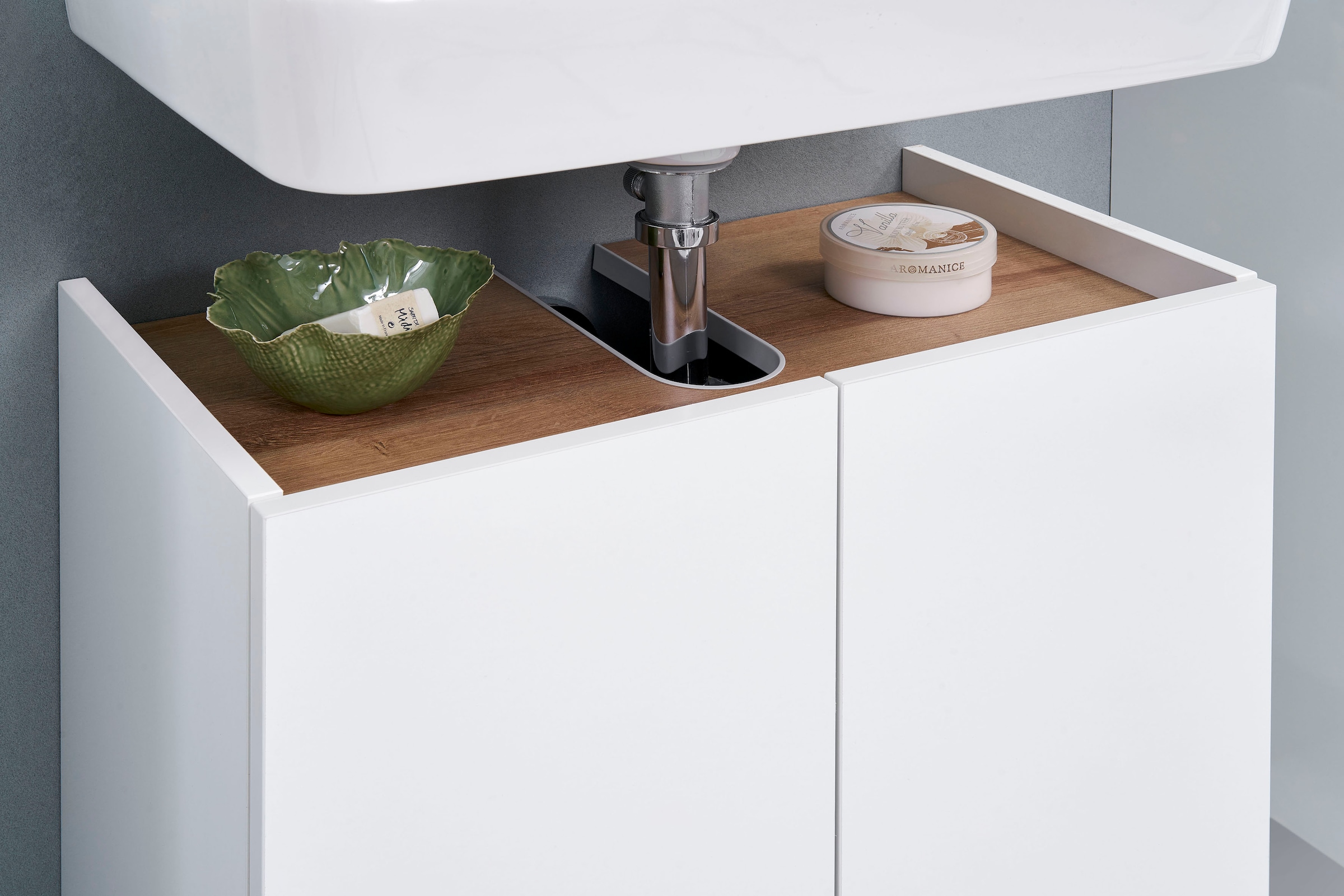 Saphir Waschbeckenunterschrank »Quickset 947 Unterbeckenschrank, Weiss Glanz, 2 Türen« Waschbeckenschrank inkl. Türdämpfer, 60 cm breit, ohne Waschbecken