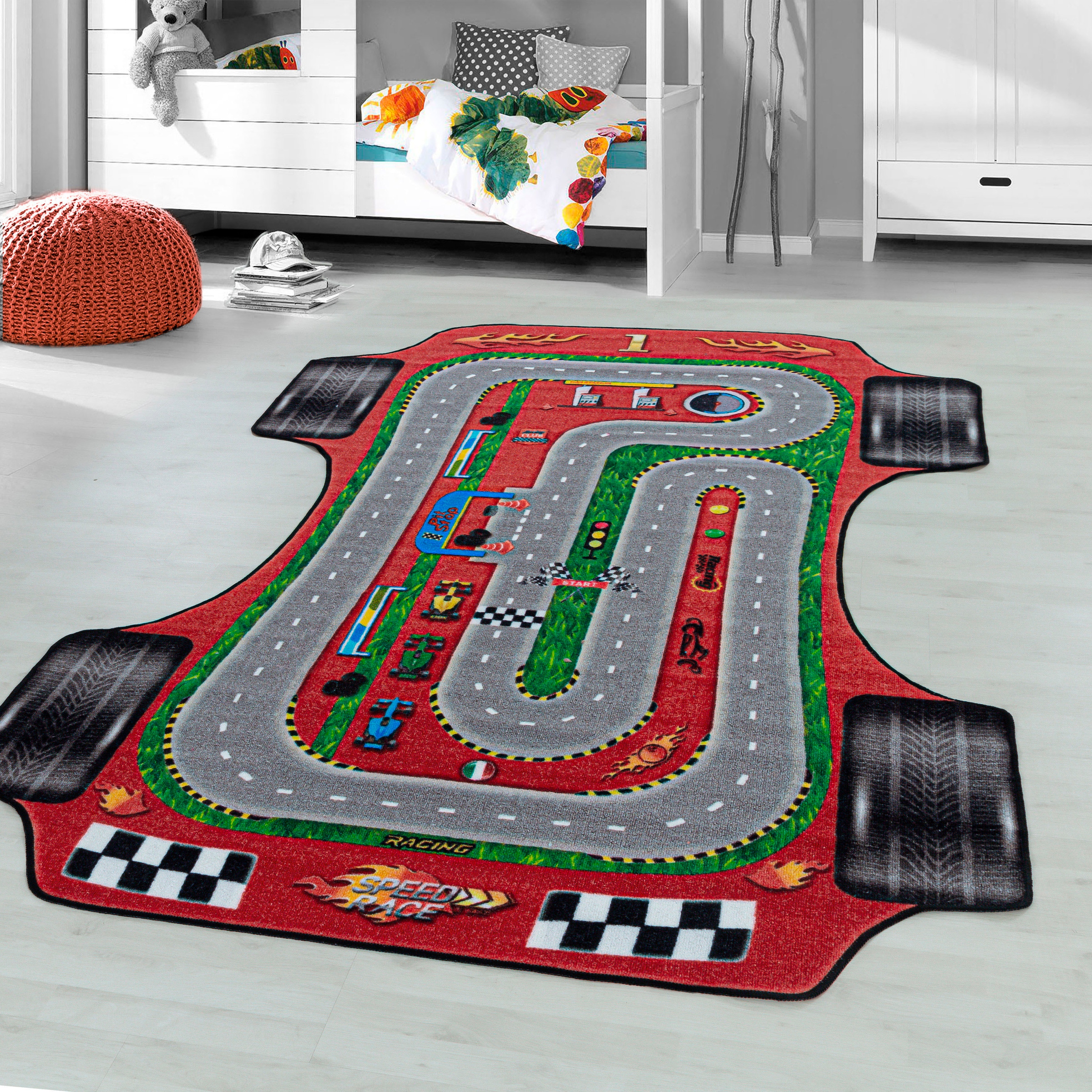 Ayyildiz Teppiche Kinderteppich »PLAY 2907«, rechteckig, robuster Kurzflor, Rennstrecke, Autos,Kinderzimmer