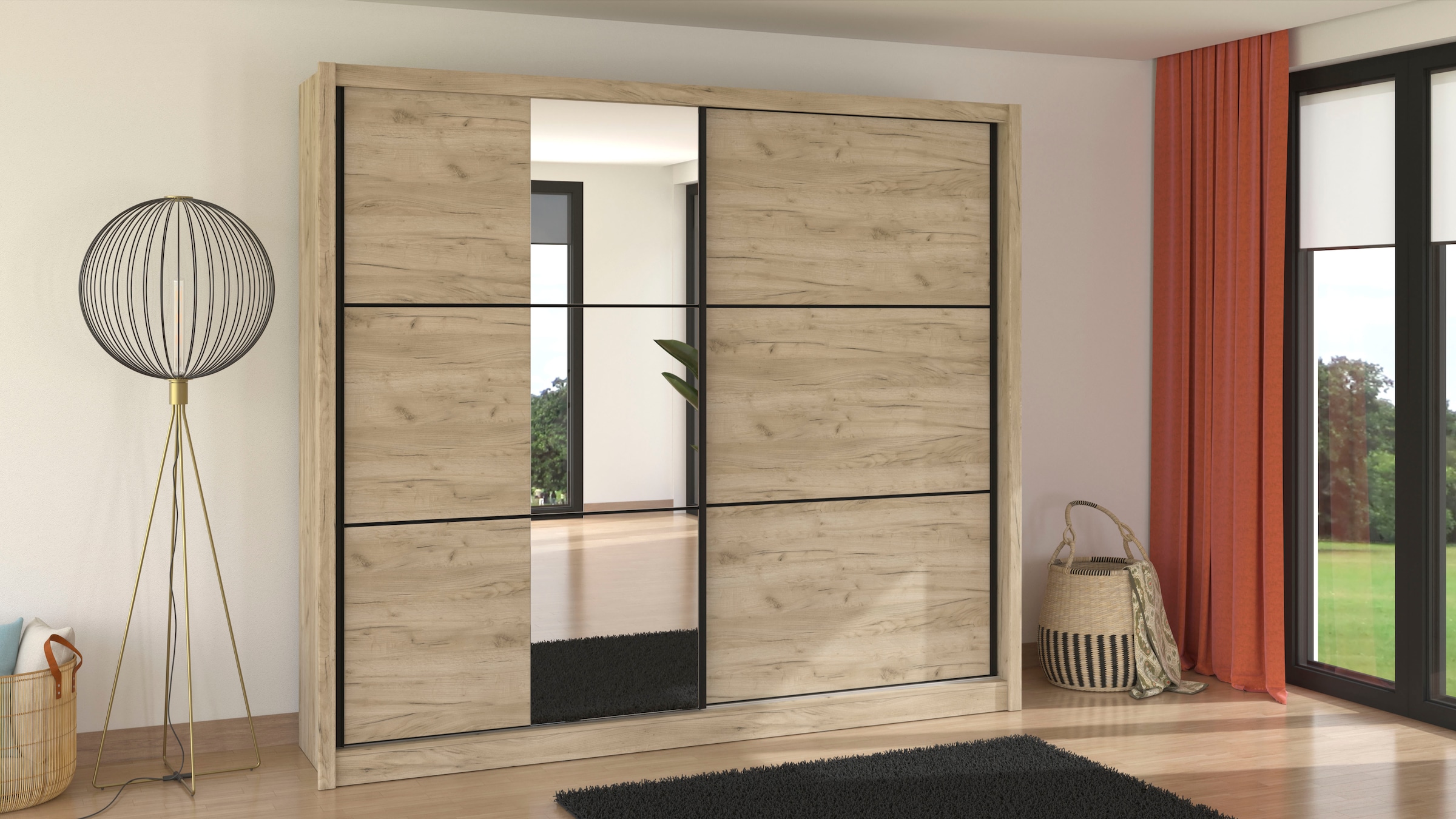 Image of Home affaire Schwebetürenschrank "Navara Kleiderschrank mit Spiegel Wäscheschrank Garderobe" Kleiderschrank mit Spiegel, FSC-zertifiziert, 242,5x215,5x61cm