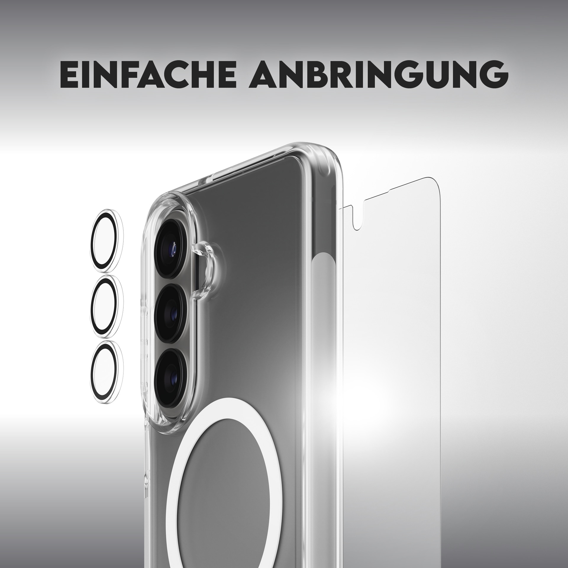 CARE by PanzerGlass Displayschutzglas »3-in-1 Protection Explorer Bundle« für Samsung Galaxy S26 Displayschutzfolie, Schutzfolie, Bildschirmschutz, kratz- & stossfest