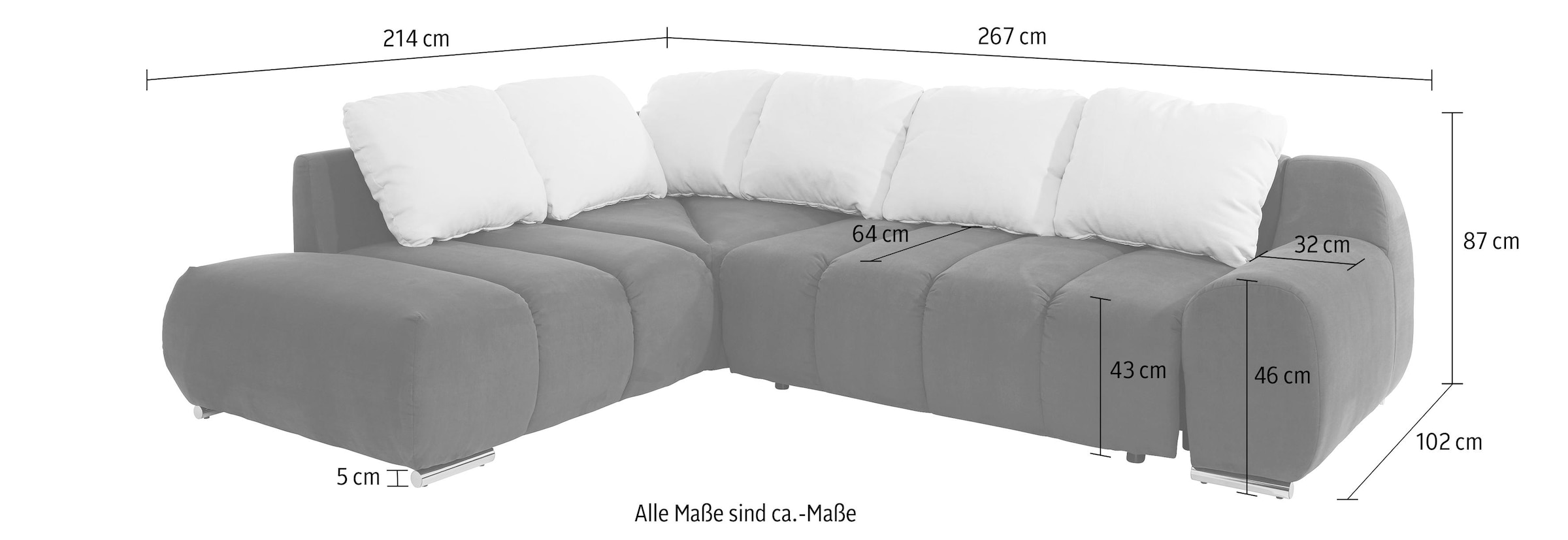 INOSIGN Ecksofa »Bono L-Form«, mit Ottomane, wahlweise mit Bettfunktion