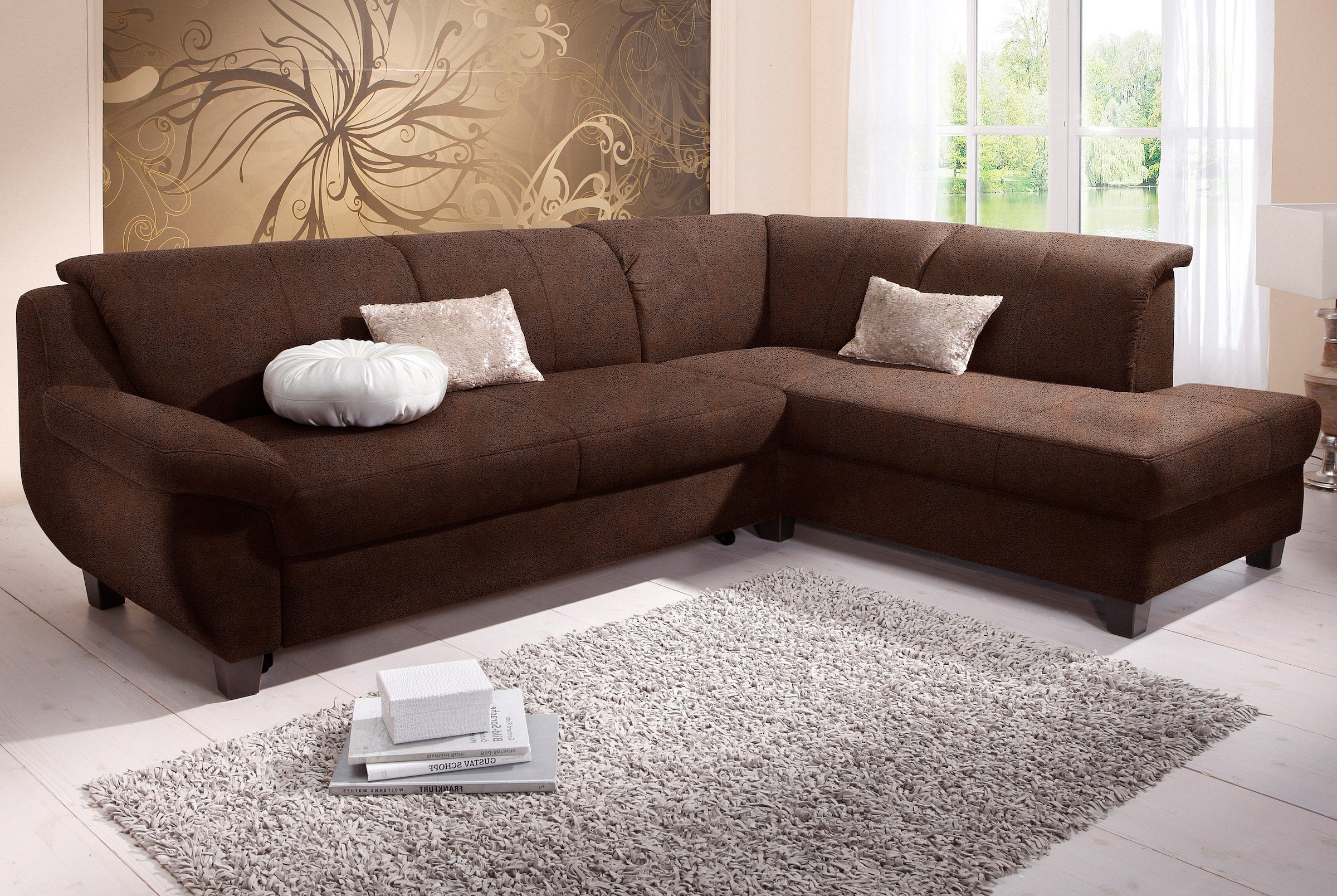 Image of Home affaire Ecksofa "Yesterday zeitlos und elegant, bequeme Armlehnen, L-Form" Microfaser MELROSE, mocca