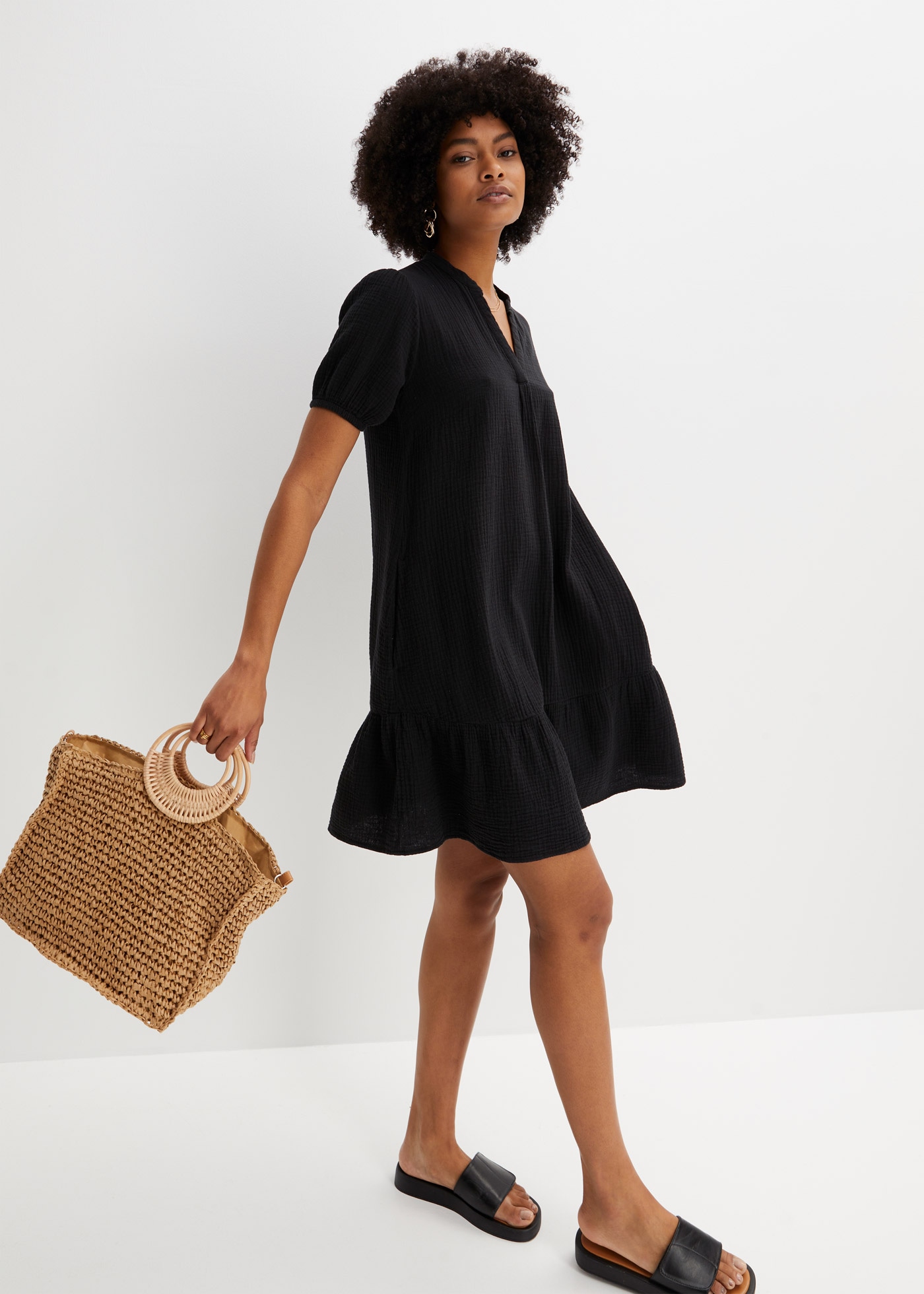 bonprix Mini-robe für Frühjahrs- und Sommertage, aus Baumwolle, aus Musselin-Material