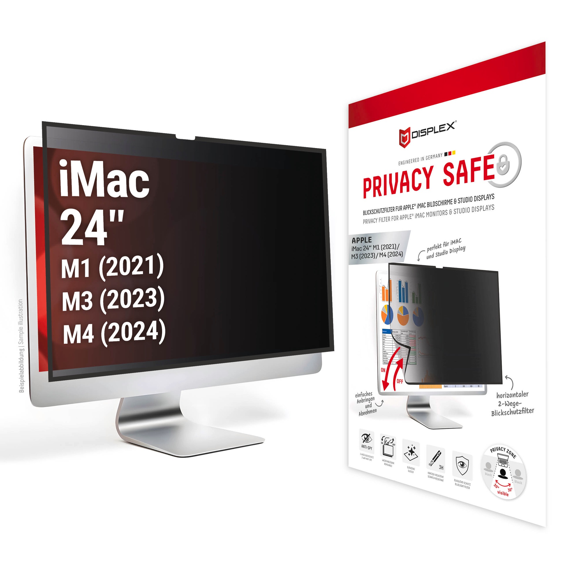 Image of Displex Displayschutzfolie "Privacy Safe Blickschutzfilter" für Apple iMac 24 M1;Apple iMac 24 M3;Apple iMac 24 M4 Blickschutzfolie, Schutzfolie, Bildschirmschutz, kratz- & stossfest