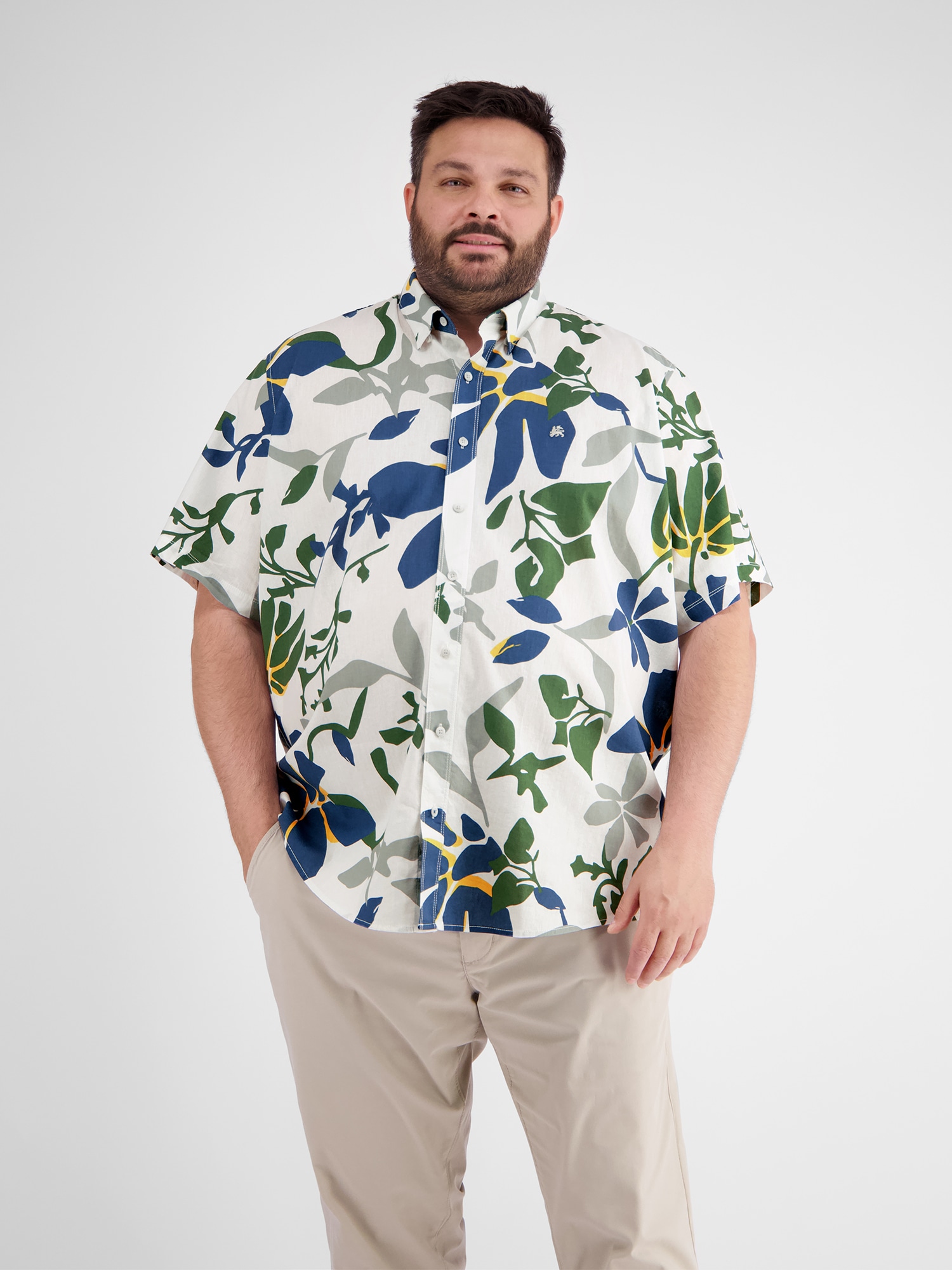 LERROS Kurzarmhemd »LERROS Sommerliches Baumwoll-Leinenhemd in Übergrössen«