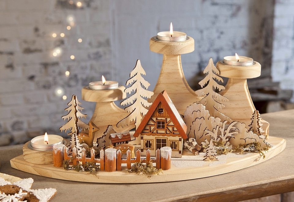 versandkostenfrei Teelichter, aus Breite 37 affaire für ca. St.), auf Weihnachtsdeko Adventsleuchter ♕ Home Teelichthalter »Winterlandschaft, 4 cm (1 Holz«,