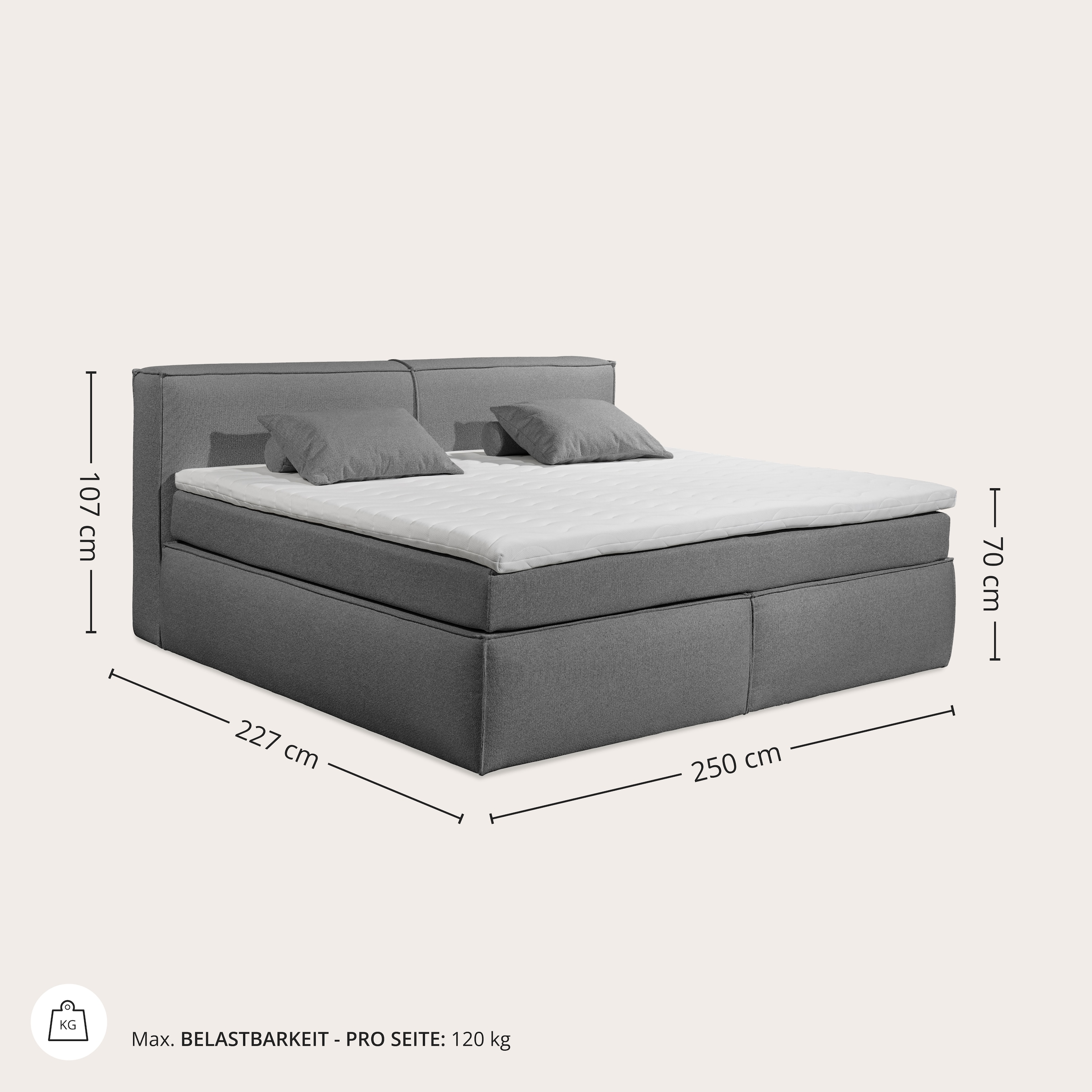ED EXCITING DESIGN Boxspringbett »Sandon, Familienbett erhältlich in der Grösse 240x200cm« in verschiedenen Farben erhältlich