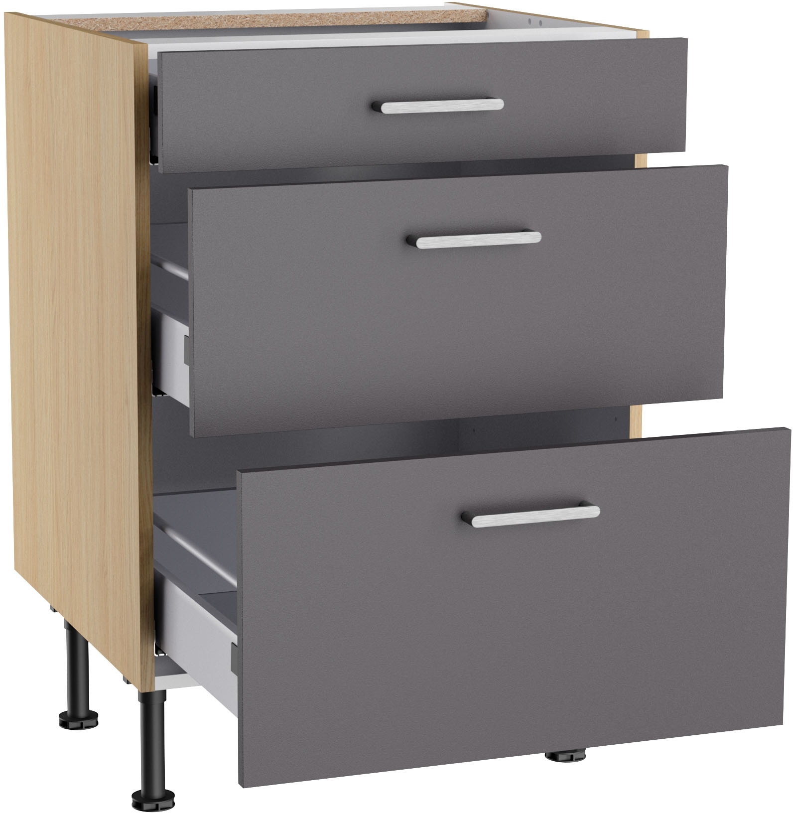 KOCHSTATION Unterschrank »KS-Lucy« Breite 60 cm, 1 Schubkasten, 2 Auszügen, Soft-Close, verstellb. Füsse