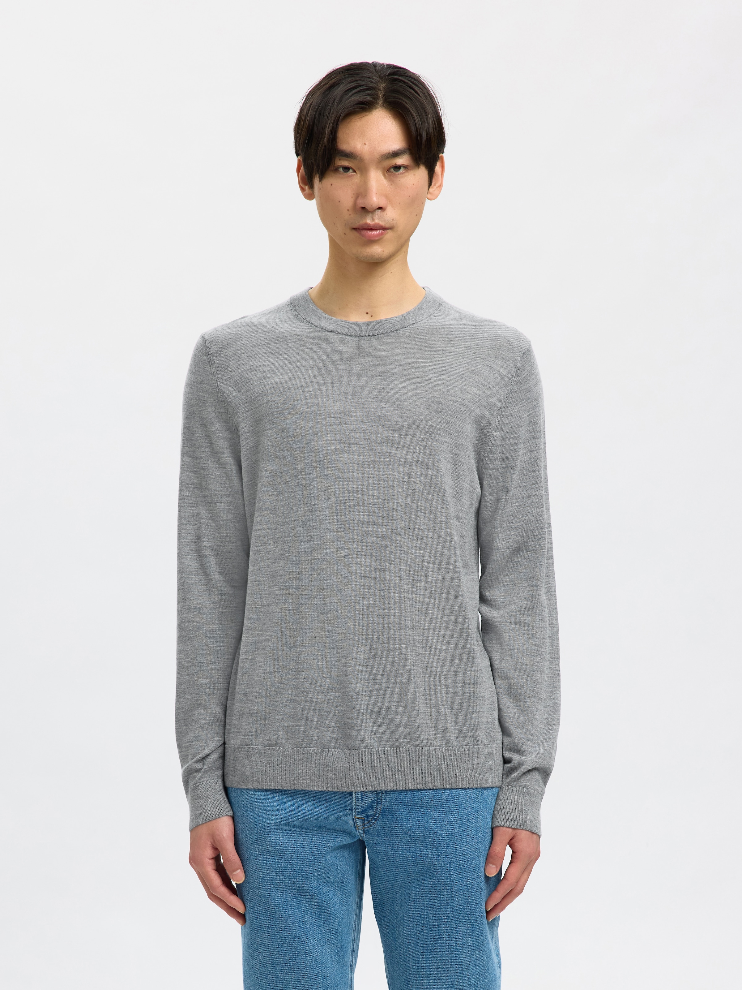 Image of SELECTED Rundhalspullover "SLHTRAY LS KNIT MERINO CREW NECK NOOS" Wolle, regular fit