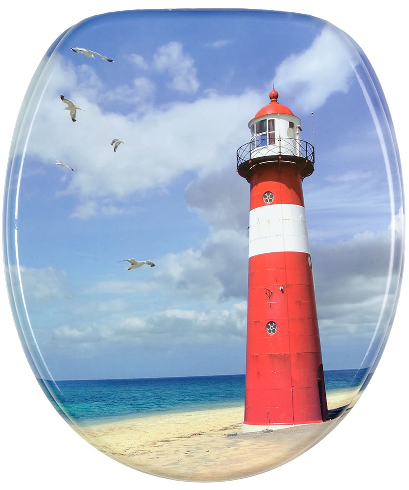 Sanilo Set d'accessoires de salle de bain »Leuchtturm« WC-Sitz, Badteppich, Stöpsel, Seifenspender und WC-Bürste