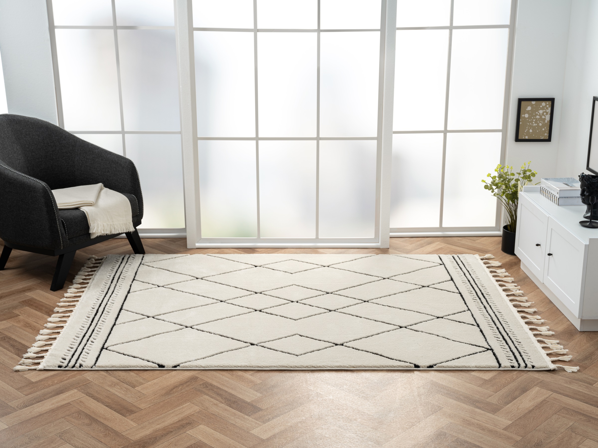 Myflair Möbel & Accessoires Hochflor-Teppich »Moroccan Design Lagerräumung«, rechteckig, 24 mm Höhe, modern, marokkanisches Design, Rauten Muster, weich durch Hochflor