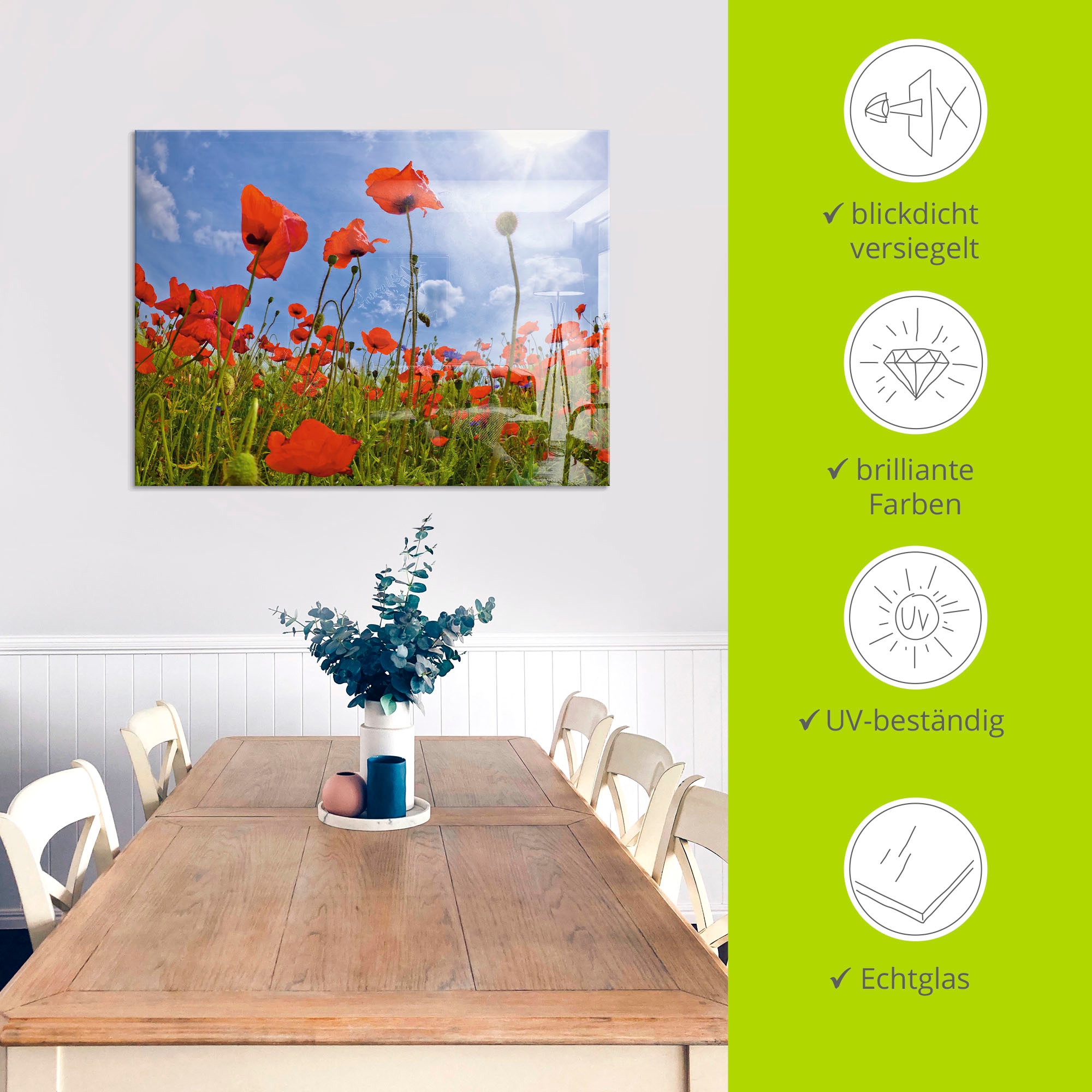 Artland Glasbild »Mohnblumenfeld« Blumen 1 Stk. tlg. in verschiedenen Grössen