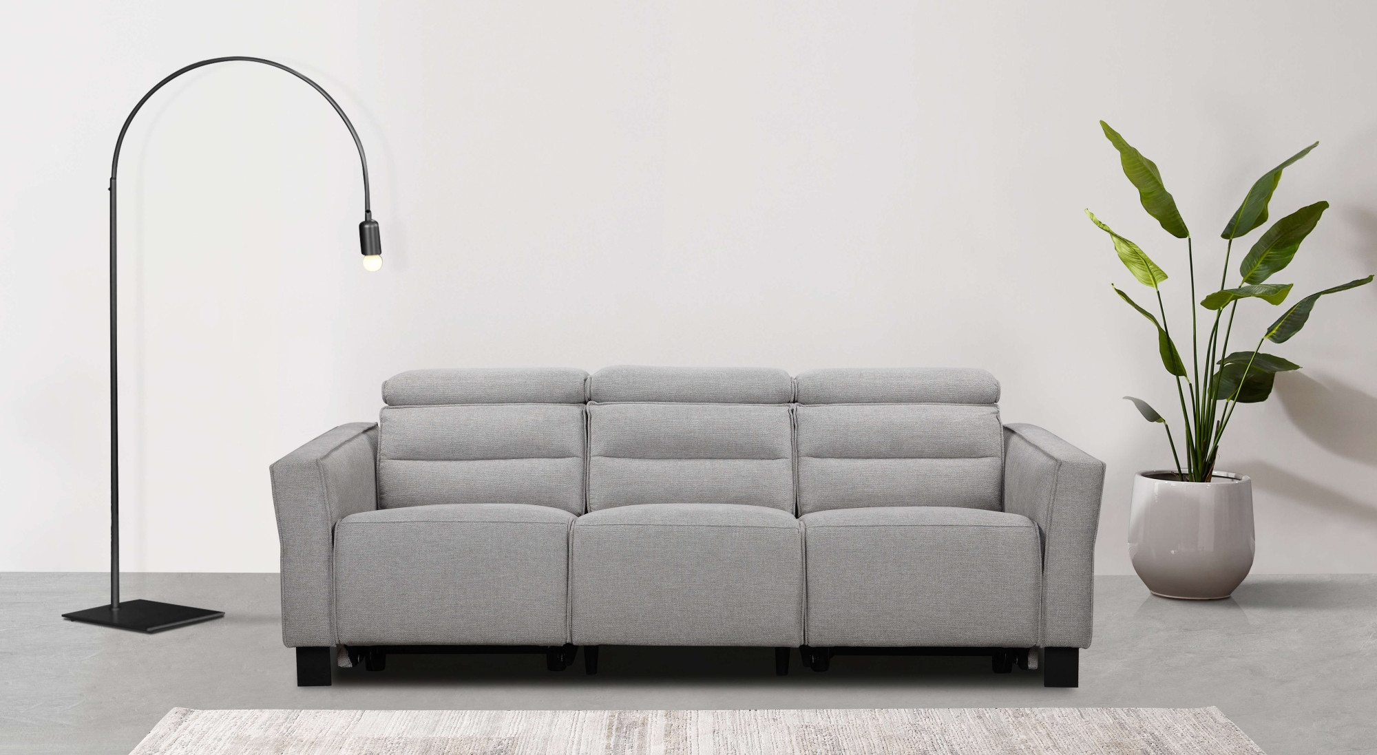 GOODproduct 3-places »Carpari Webstoff, 224 cm, man./elektr. Relaxfunktion« (USB A/C), ainsi que réglage de la tête