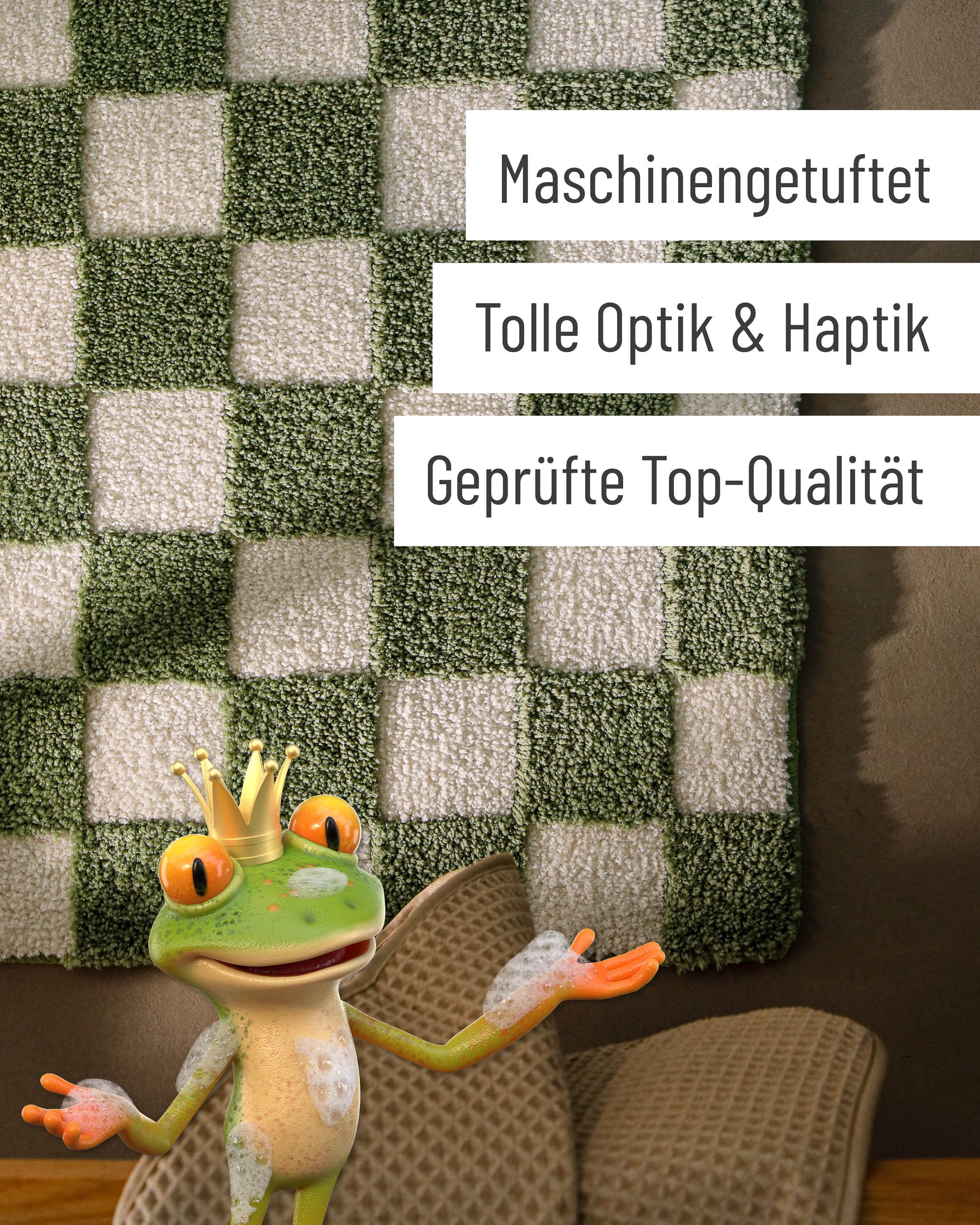 Wecon home Tapis de bain »Bobbi« Höhe 25 mm revêtement antidérapant Séchage rapide Tapis de bain, motif damier, doux, antidérapant, lavable