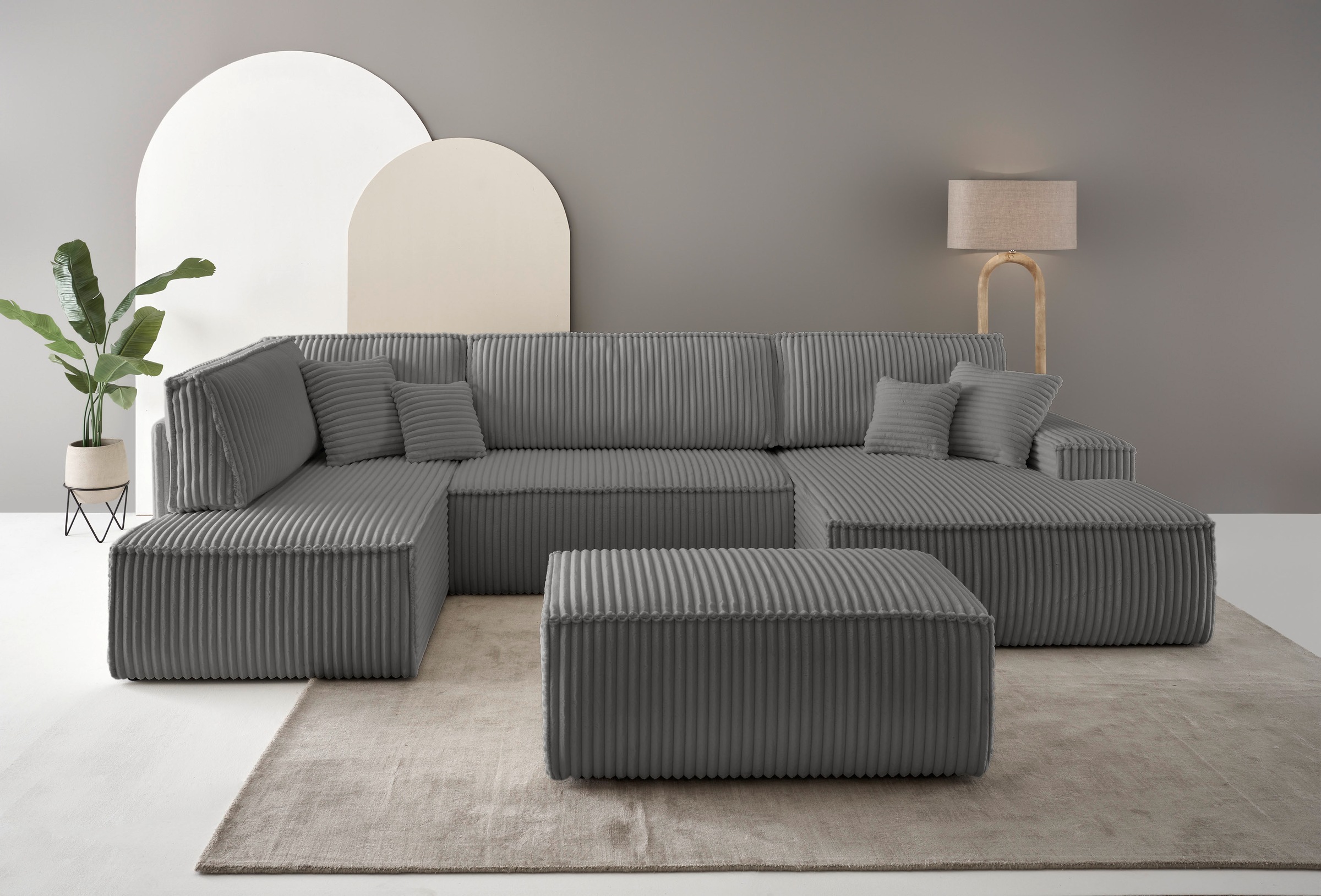 Image of GOODproduct Wohnlandschaft "FINNLEY Cord U-Form XXL 329 cm - OTTO. Verlässliche Qualität." Schlafsofa, Bettkasten, in Bouclé, Struktur fein und Mega Cord