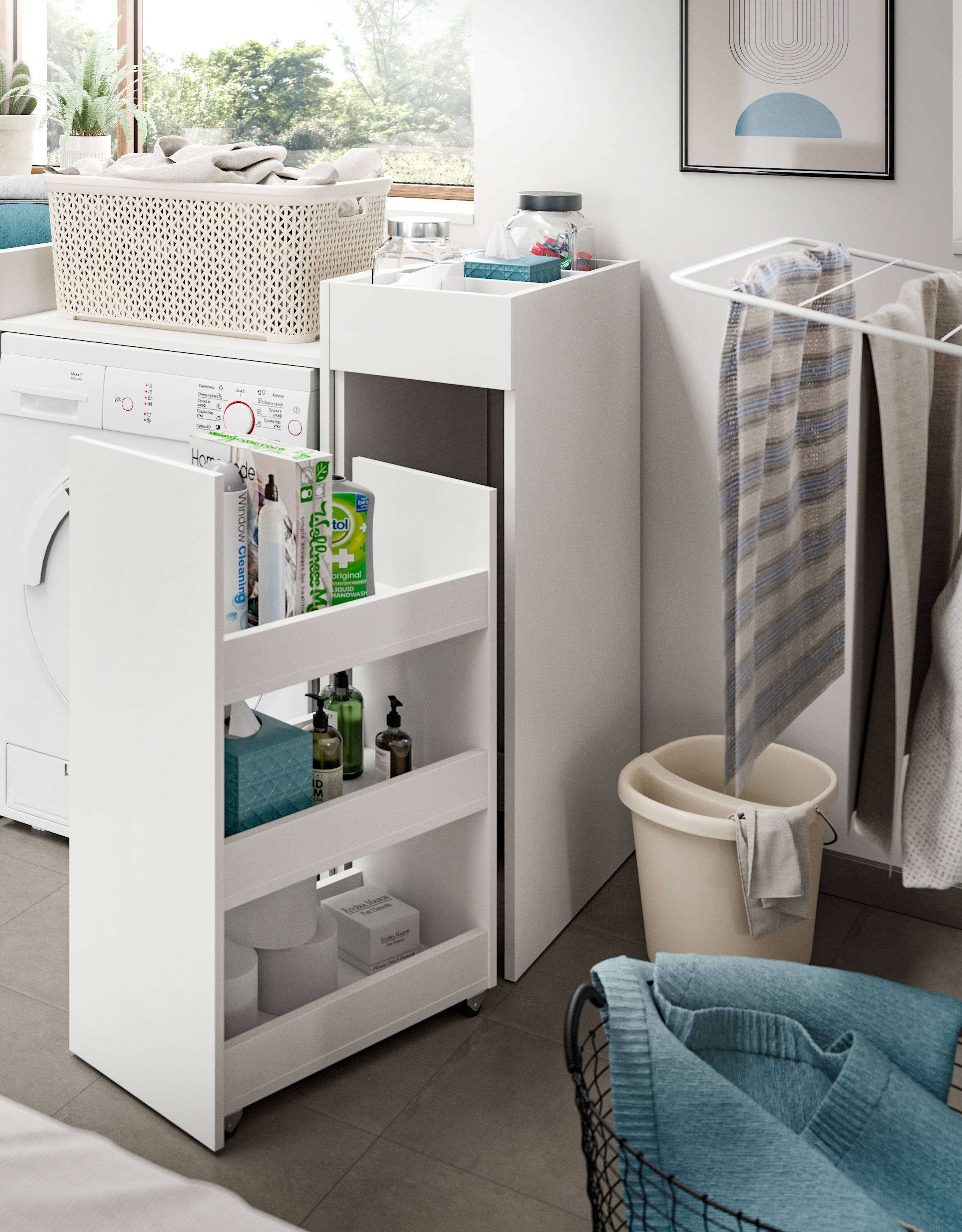 welltime Ensemble de meubles de salle de bain »FALAS, TOPSELLER!, 3-teilig, Hauswirtschaftsraum Set, Breite 124 cm« Set, bestehend aus: Waschmaschinenumbauschrank und 2x Standregal, 3 cuis tlg.