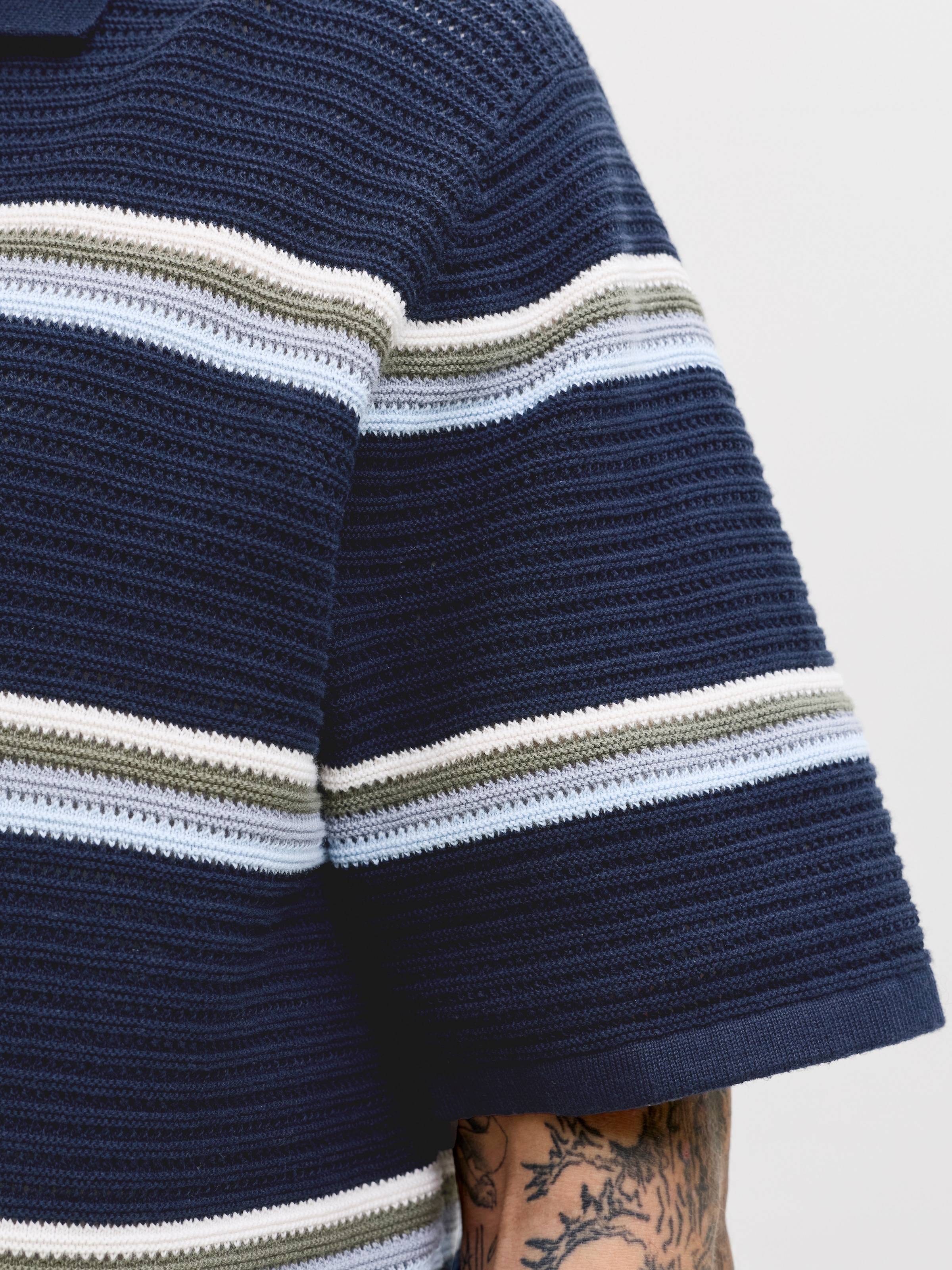 Jack & Jones Pull à col polo »JORMAINE KNIT STRIPE POLO SN« coton, coupe décontractée