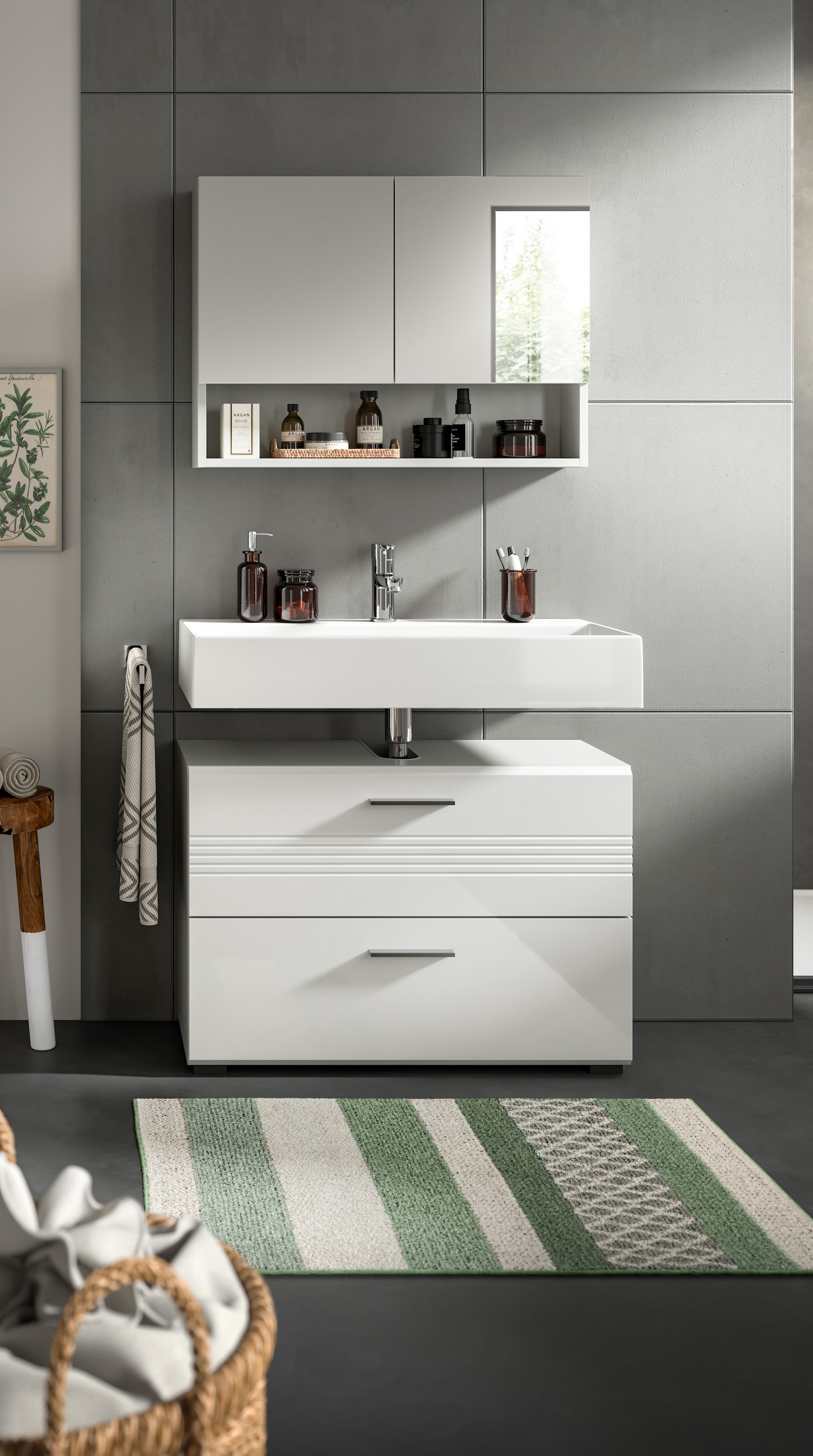 welltime Badmöbel-Set »Calicio, bestehend aus: Waschbeckenunterschrank, Spiegelschrank« 2 Stk. tlg.