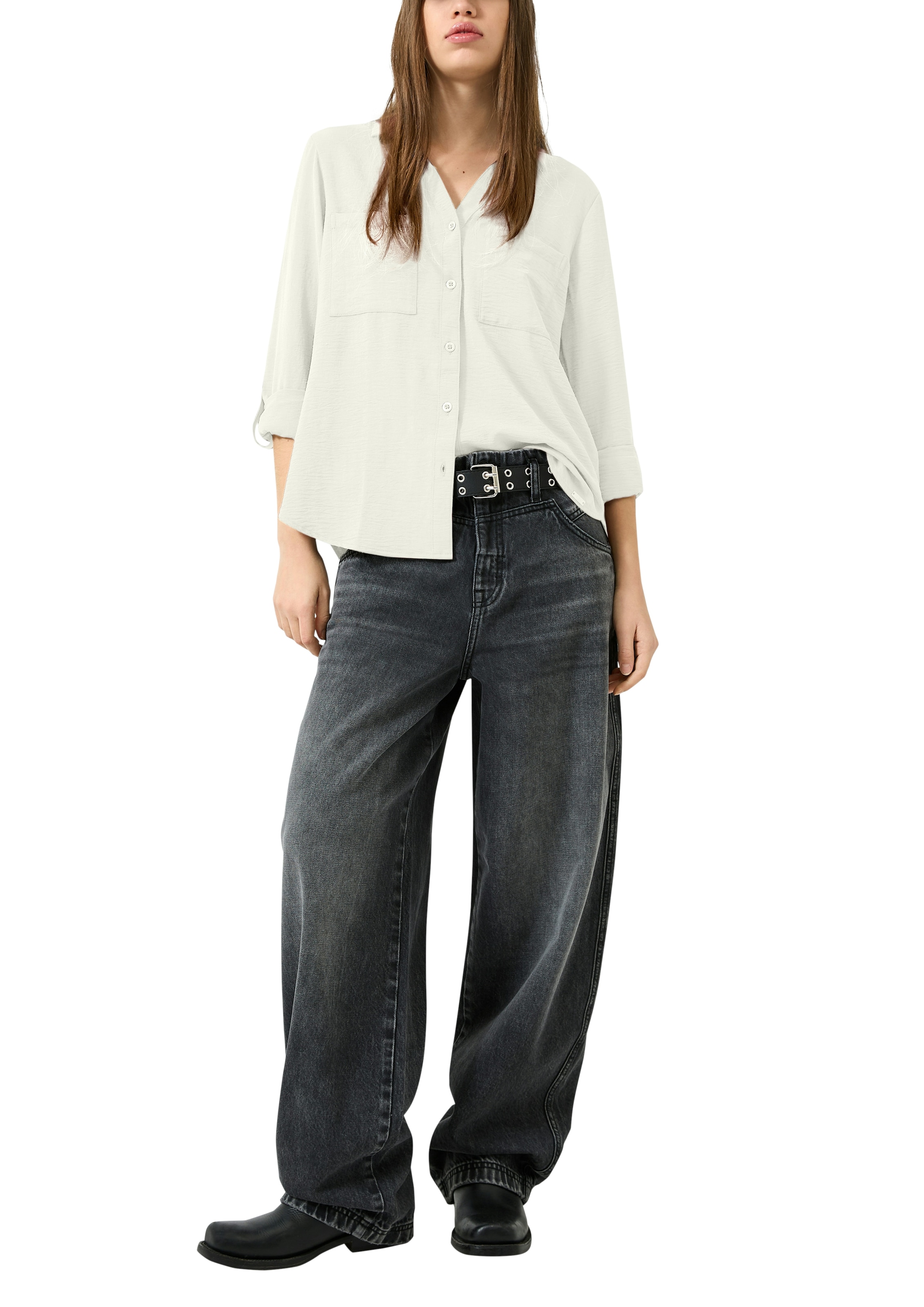 QS Blouse à manches longues mit Knopfleiste und Brusttaschen