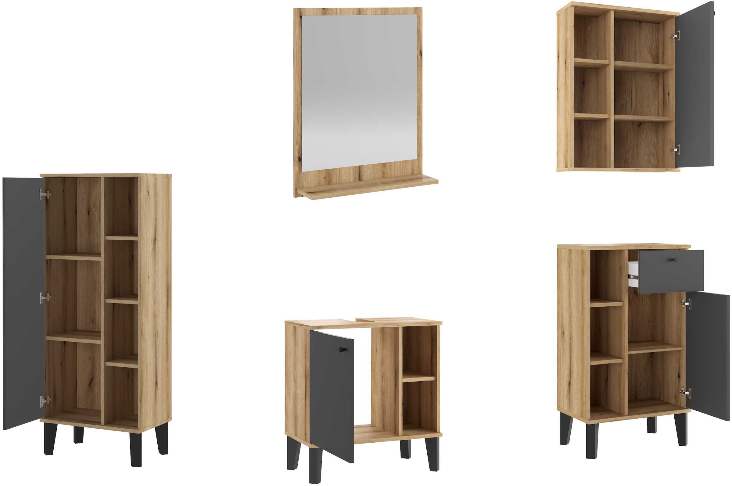 INOSIGN Badmöbel-Set »OSLO, Bad im skandinavischen Design, 5-teiliges Badezimmer« Set, 5 Stk. tlg.