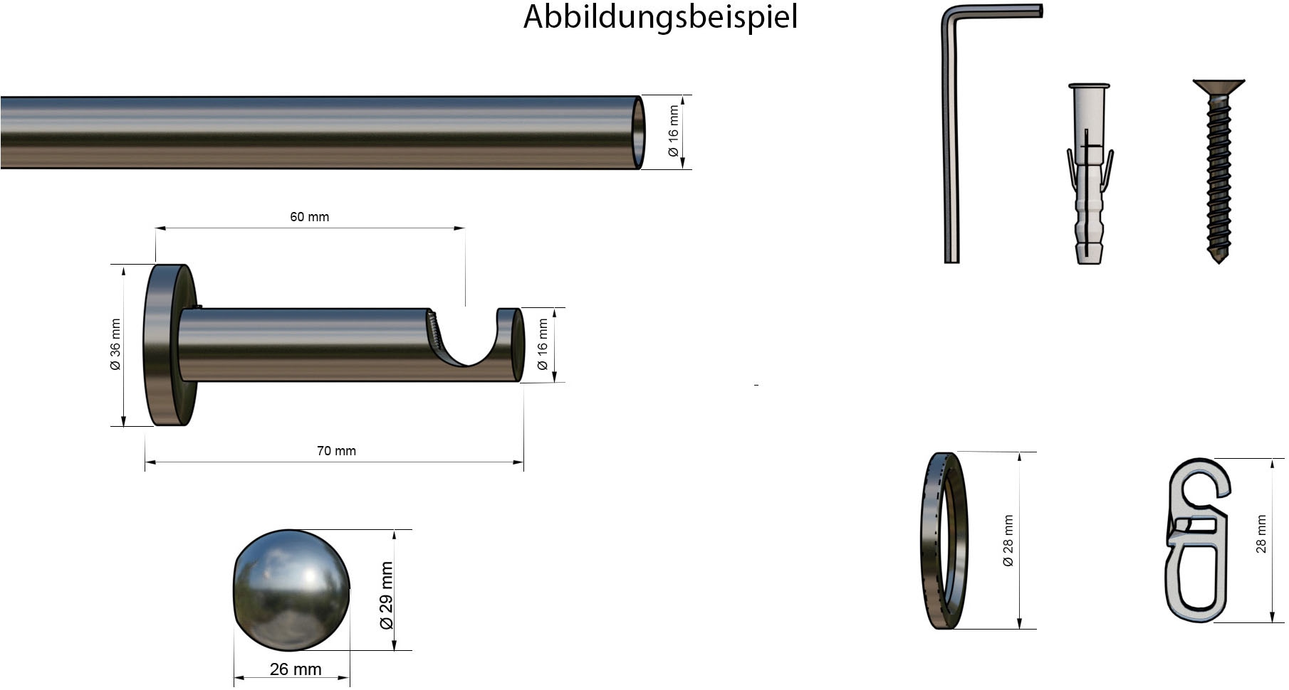 indeko Gardinenstange »Colombes«, 1 läufig-läufig, Wunschmasslänge, Komplett-Set inkl. Ringen und Montagematerial