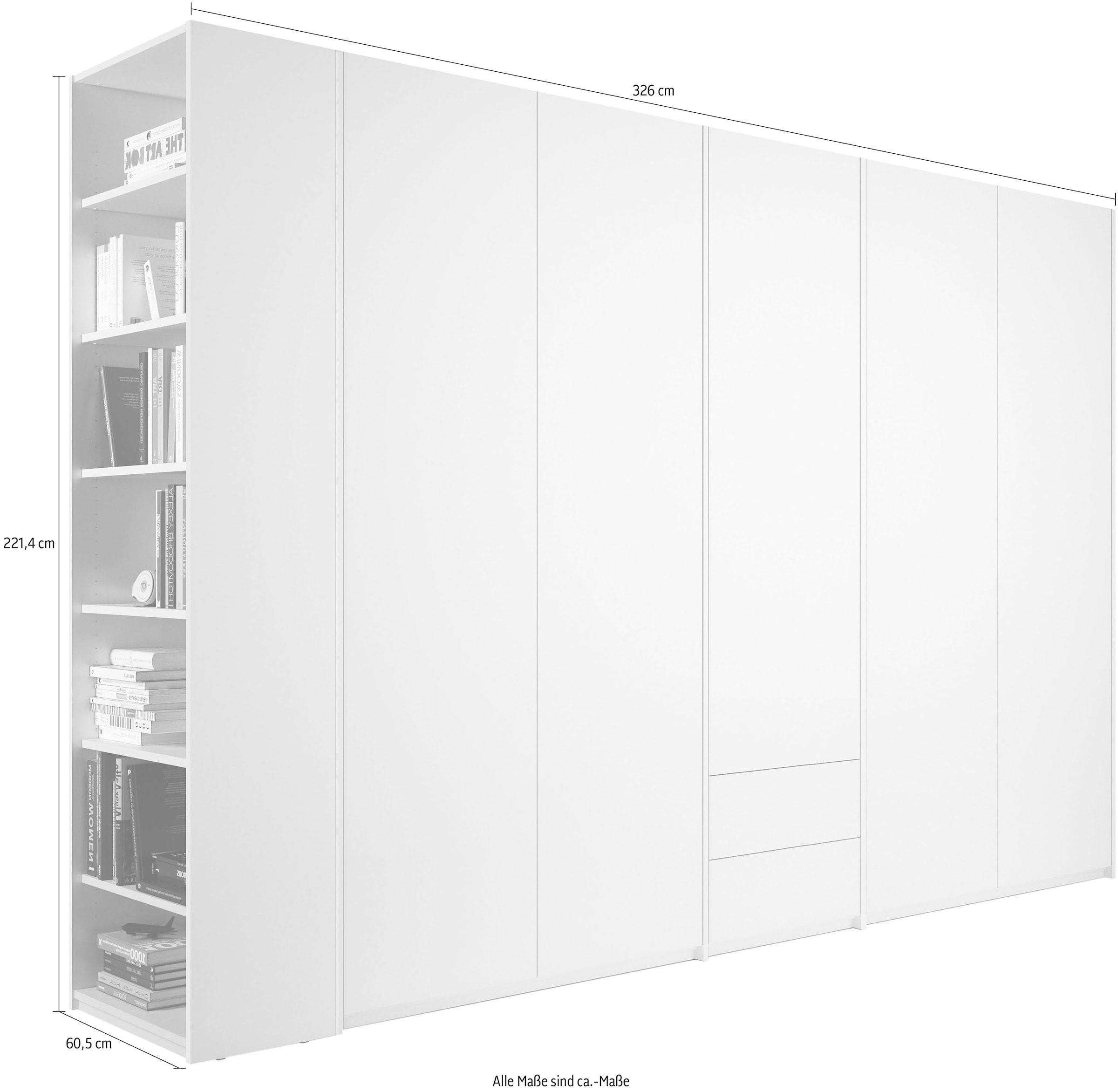 Müller SMALL LIVING Drehtürenschrank »Modular Plus Variante 9«, zwei Schubladen im Mittelelement, Anbauregal rechts oder links