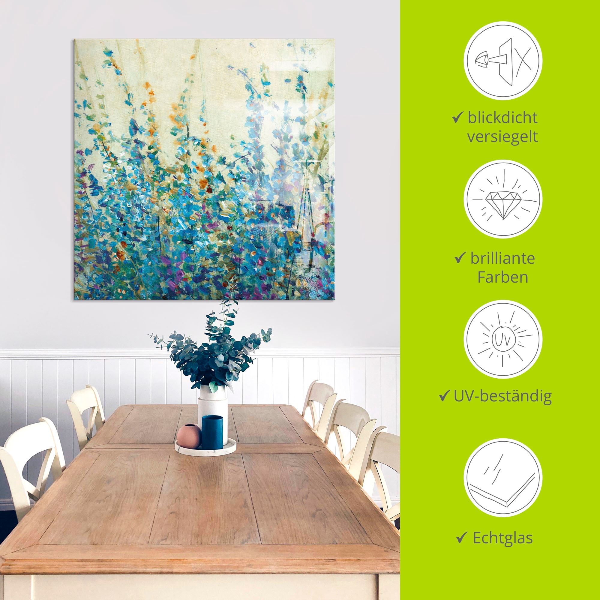 Artland Glasbild »Blautöne II«, Blumenwiese, (1 St.), in verschiedenen Grössen