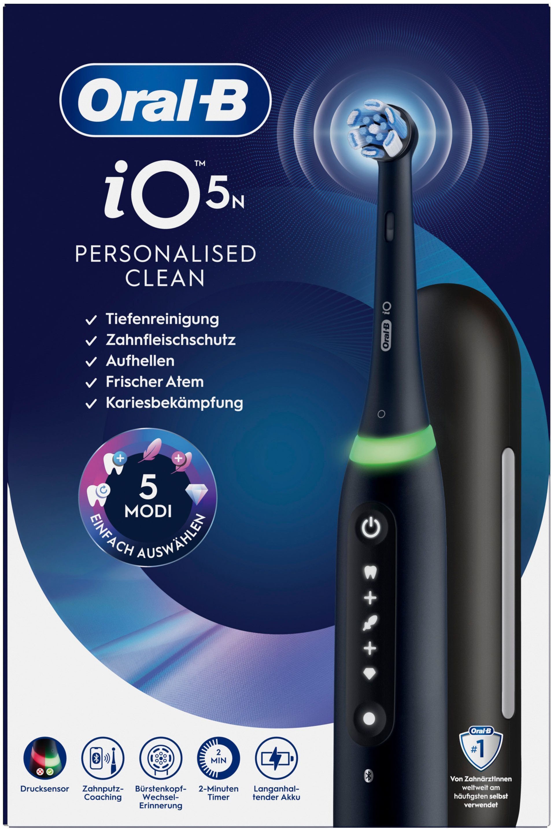 Oral-B Brosse à dents électrique »Oral-B iO Series 5« 1 cuis Aufsteckbürsten Batterie longue durée | Étui de voyage | Support pour brosse interchangeable