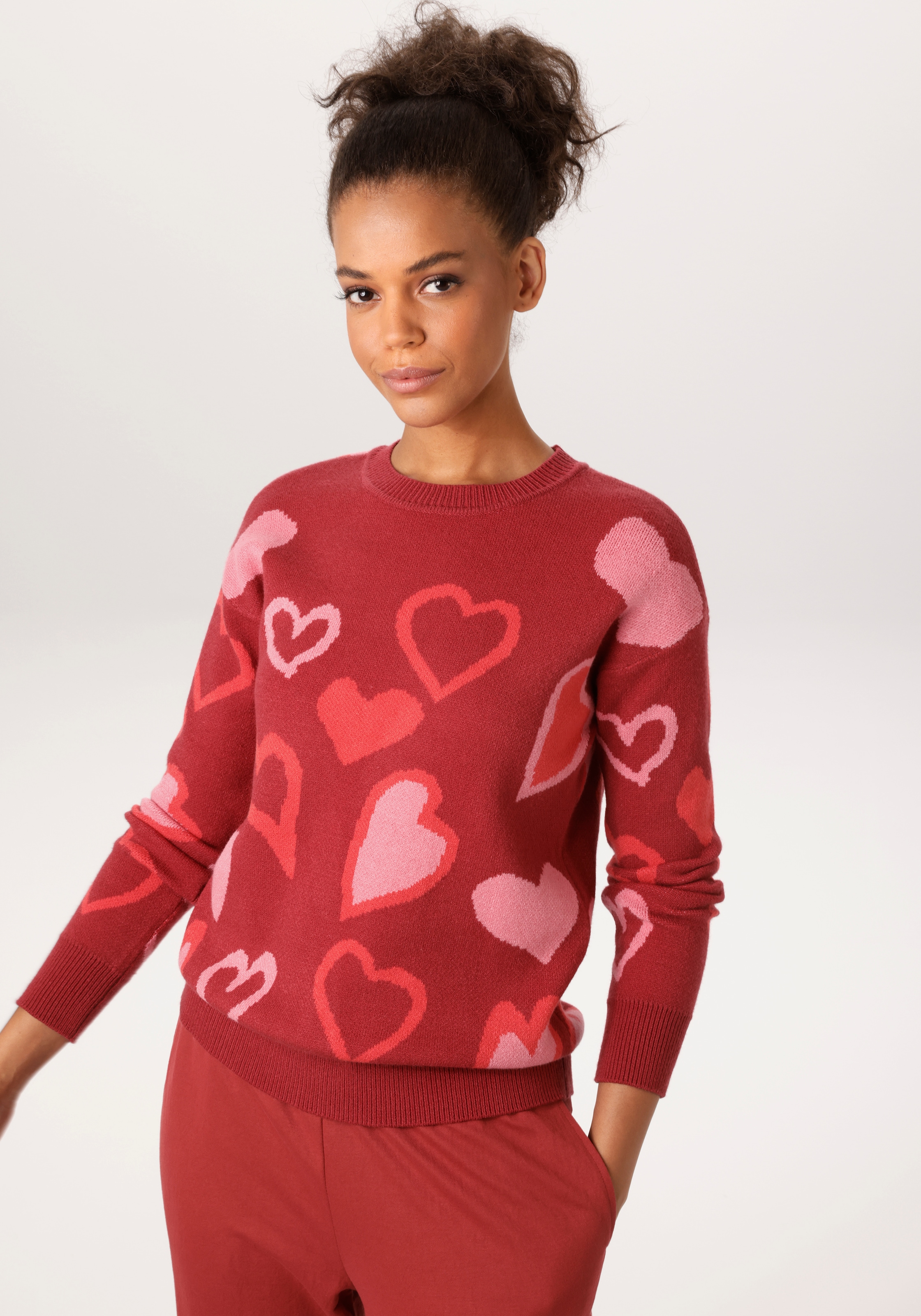 Image of Aniston CASUAL Strickpullover mit eingestrickten, grafischen Herzen