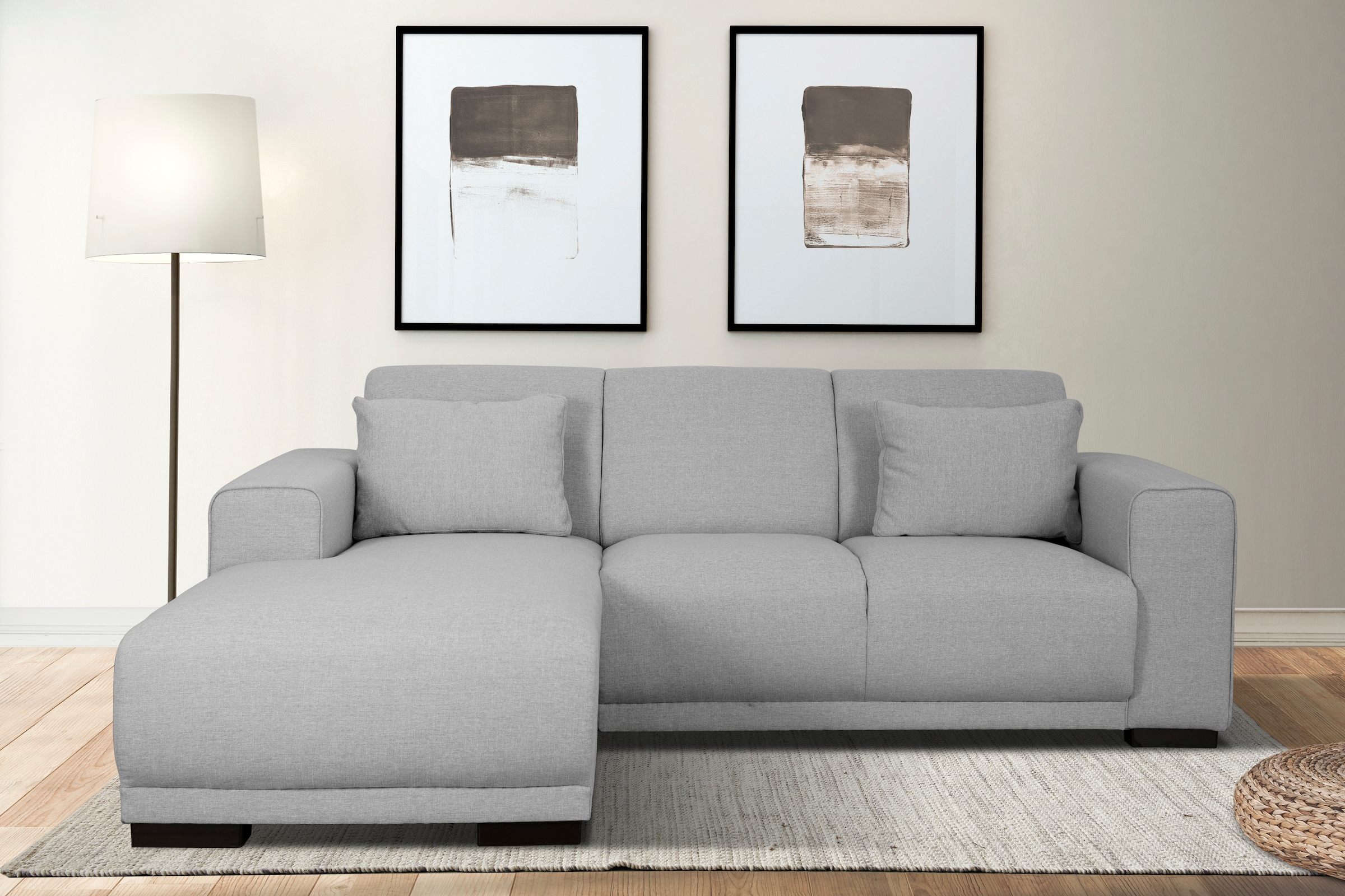 Home affaire Ecksofa »BORNHOLM L-Form mit Recamiere, Masse B/T/H: 234/162/85 cm«, Recamiere links oder rechts bestellbar, Wellenfederung, inkl. 2 Kissen