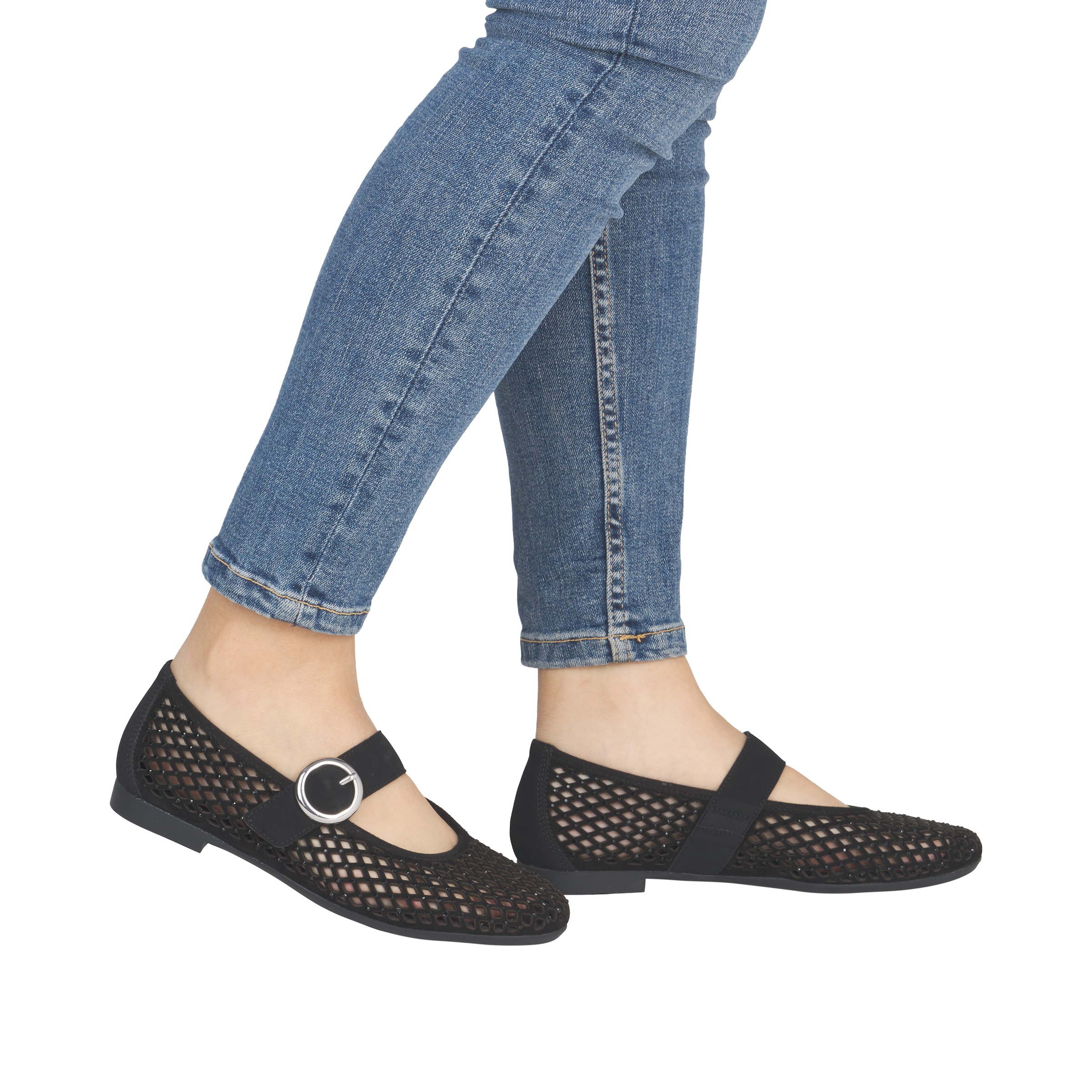Remonte Ballerines à lanières  mocassins, chaussures d'été avec strass et fermeture velcro