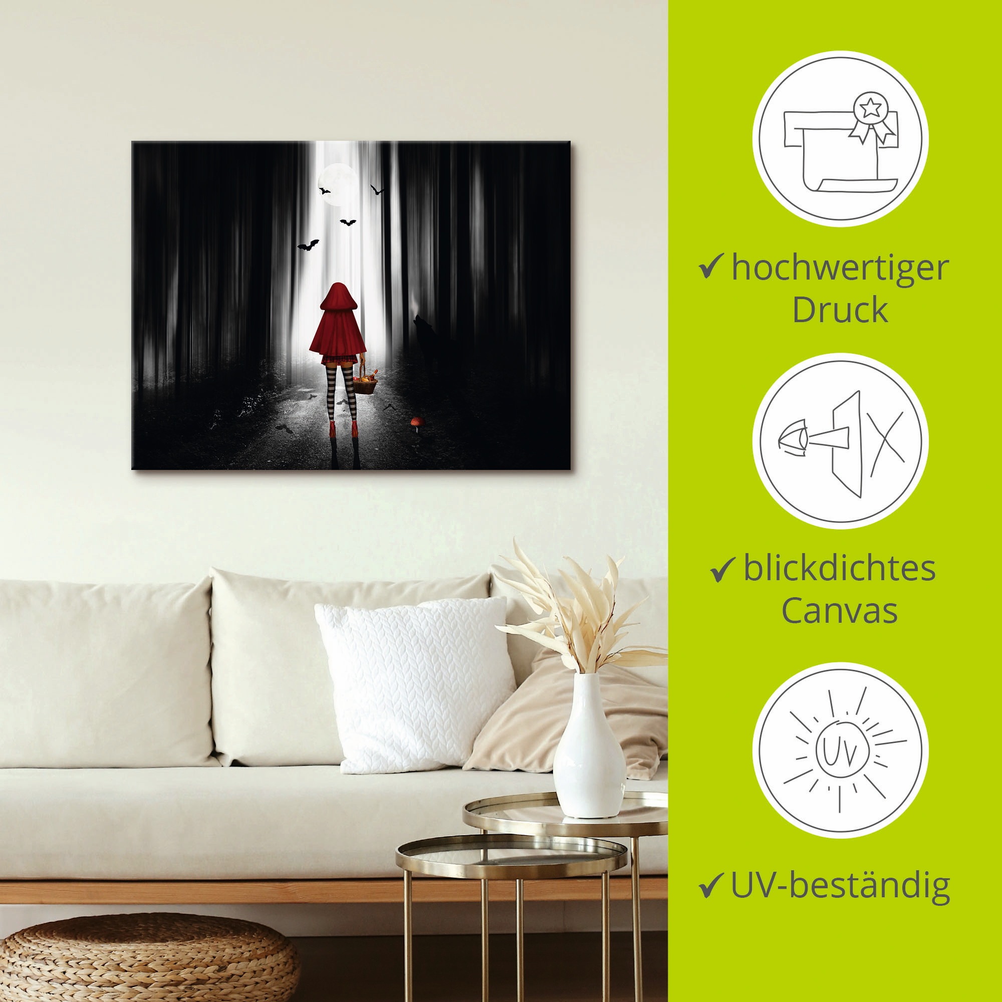 Artland Tableau sur toile »Das Rotkäppchen auf High Heels« Dark Fantasy 1 cuis tlg. tendu sur cadre en bois