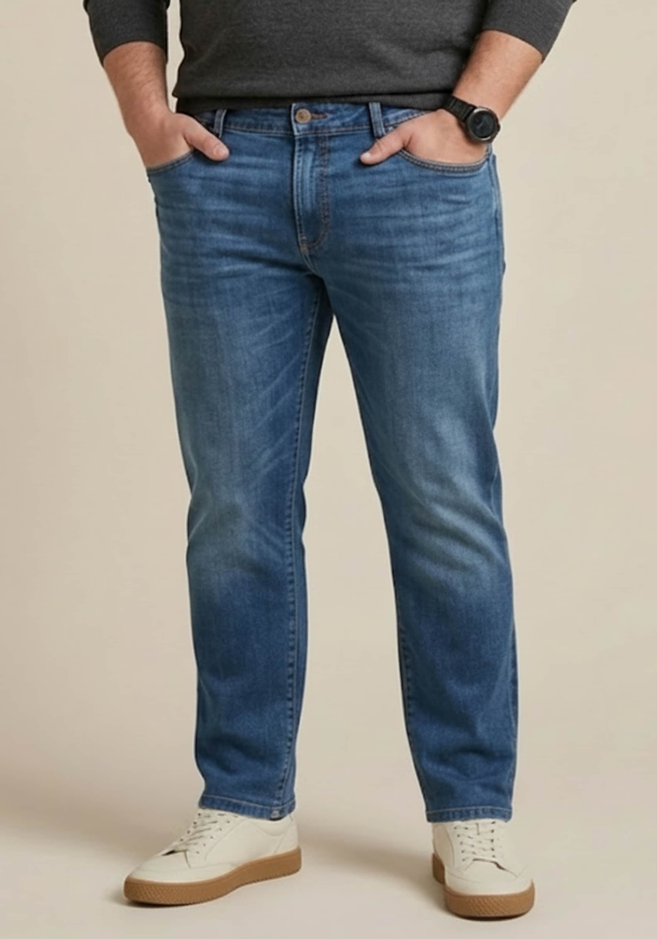 Image of Mans World Plus Gerade Jeans "Grosse Grössen, straight fit" mit Knopf- und Reissverschluss, Straight-Fit, gerader Beinverlauf