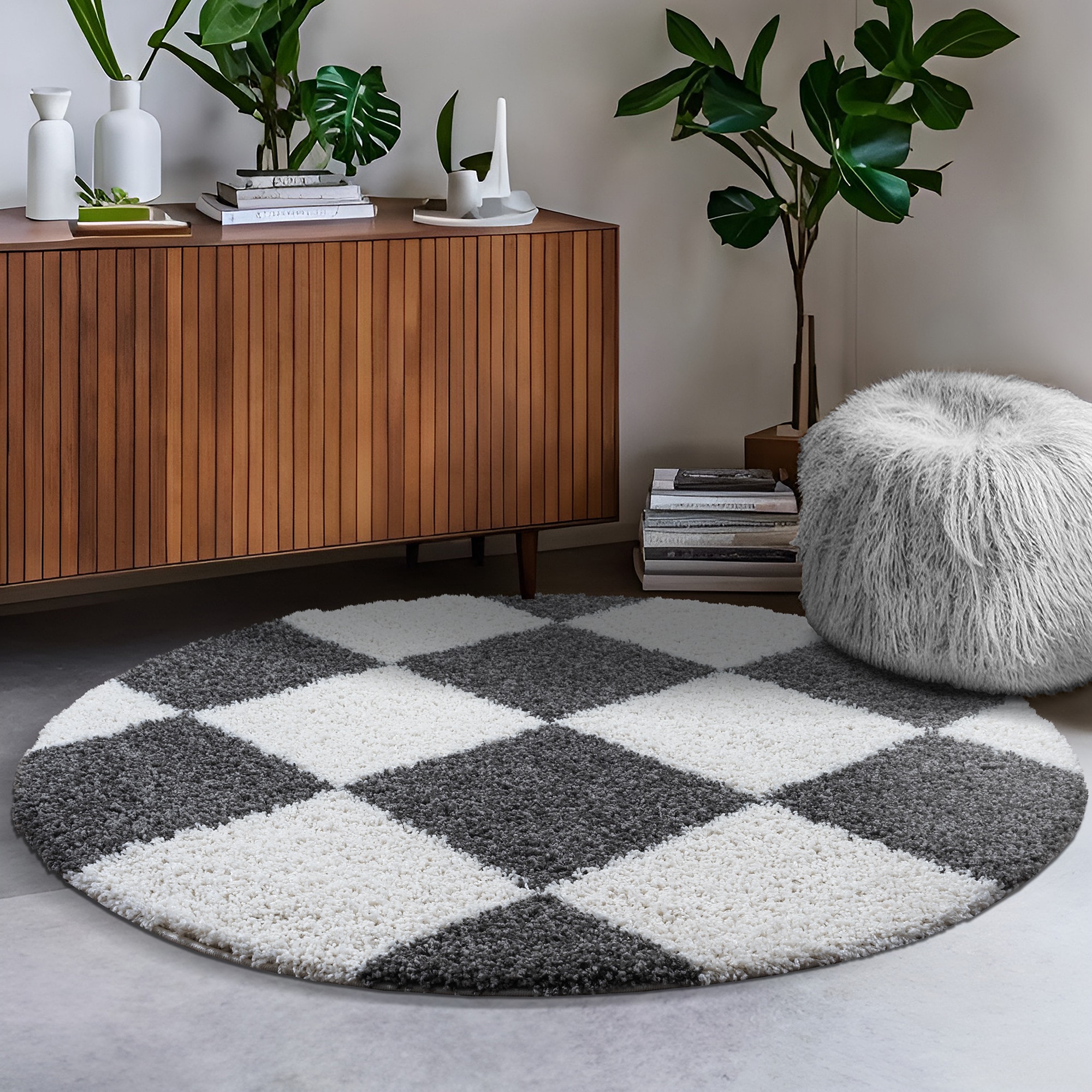 Image of Sanat Hochflor-Teppich "Milano 1250, auch als Läufer und in Rund" rund 30 mm Höhe Hochflor, Shaggy, Karo, Wohnzimmer, Schlafzimmer