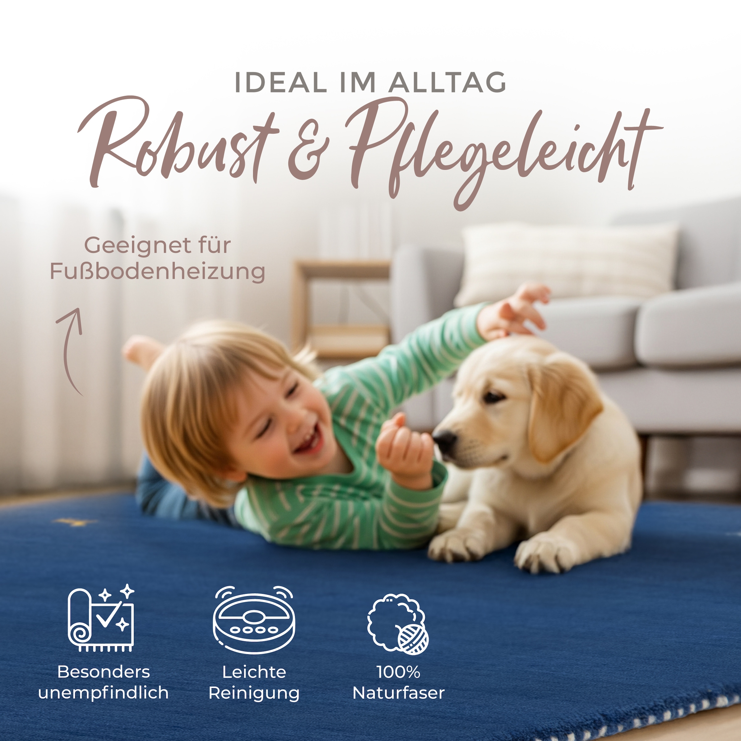 carpetfine Wollteppich »Gabbeh-Uni« quadratisch 15 mm Höhe reine Wolle, handgewebt, Gabbeh Loom Tiermotiv, Sonderform Quadrat