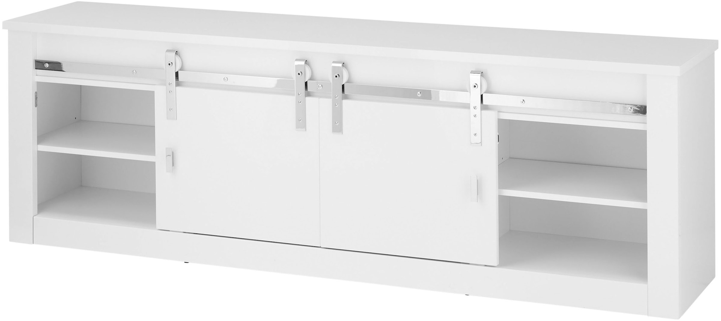 Home affaire Lowboard »Daytona, moderner TV-Unterschrank, Kommode in Weiss Hochglanz« mit Schiebetürenbeschlag in Chrom-Optik, ausreichend Stauraum