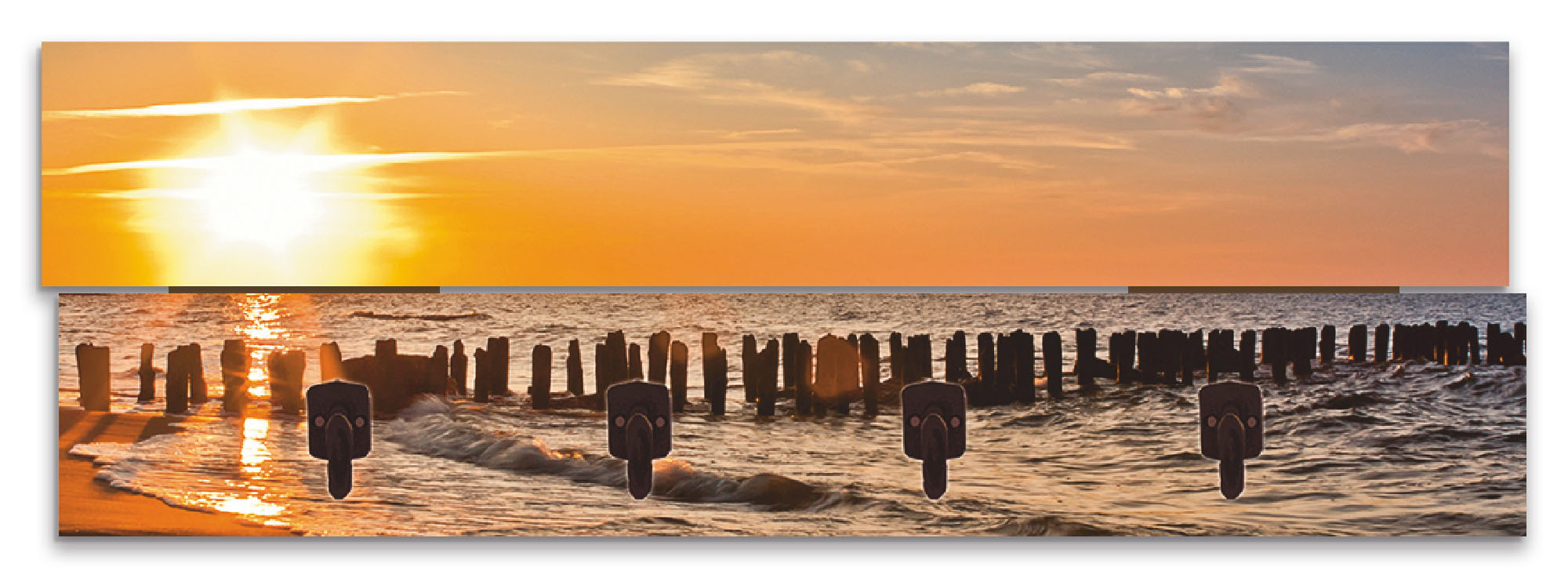 Image of Artland Garderobenleiste »Schöner Sonnenuntergang am Strand«, platzsparende Wandgarderobe aus Holz mit 4 Haken, geeignet für kleinen, schmalen Flur, Flurgarderobe bei Ackermann Versand Schweiz