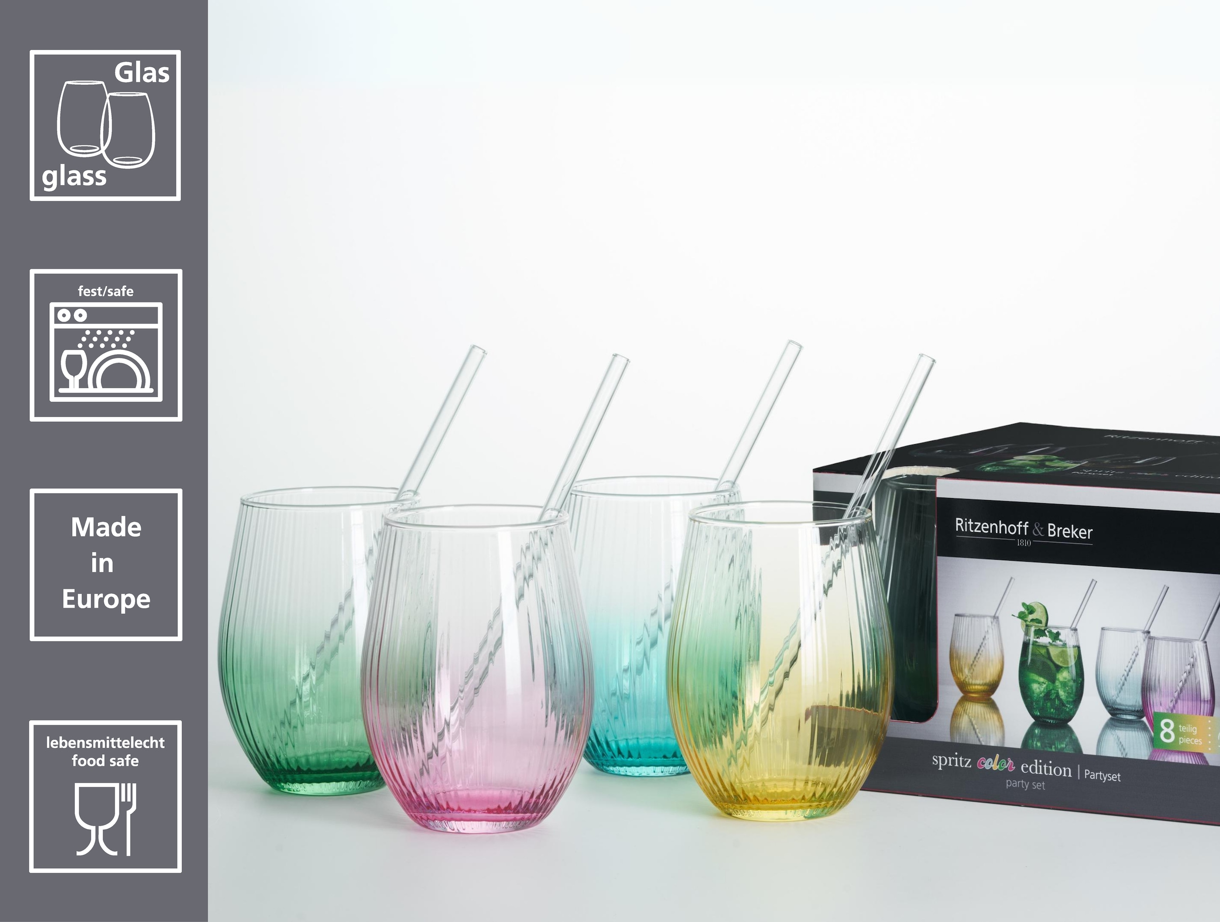 Ritzenhoff & Breker Gläser-Set »Spritz, Longdrinkglas« inkl. Glas-Trinkhalme, 590 ml, spülmaschinenfest