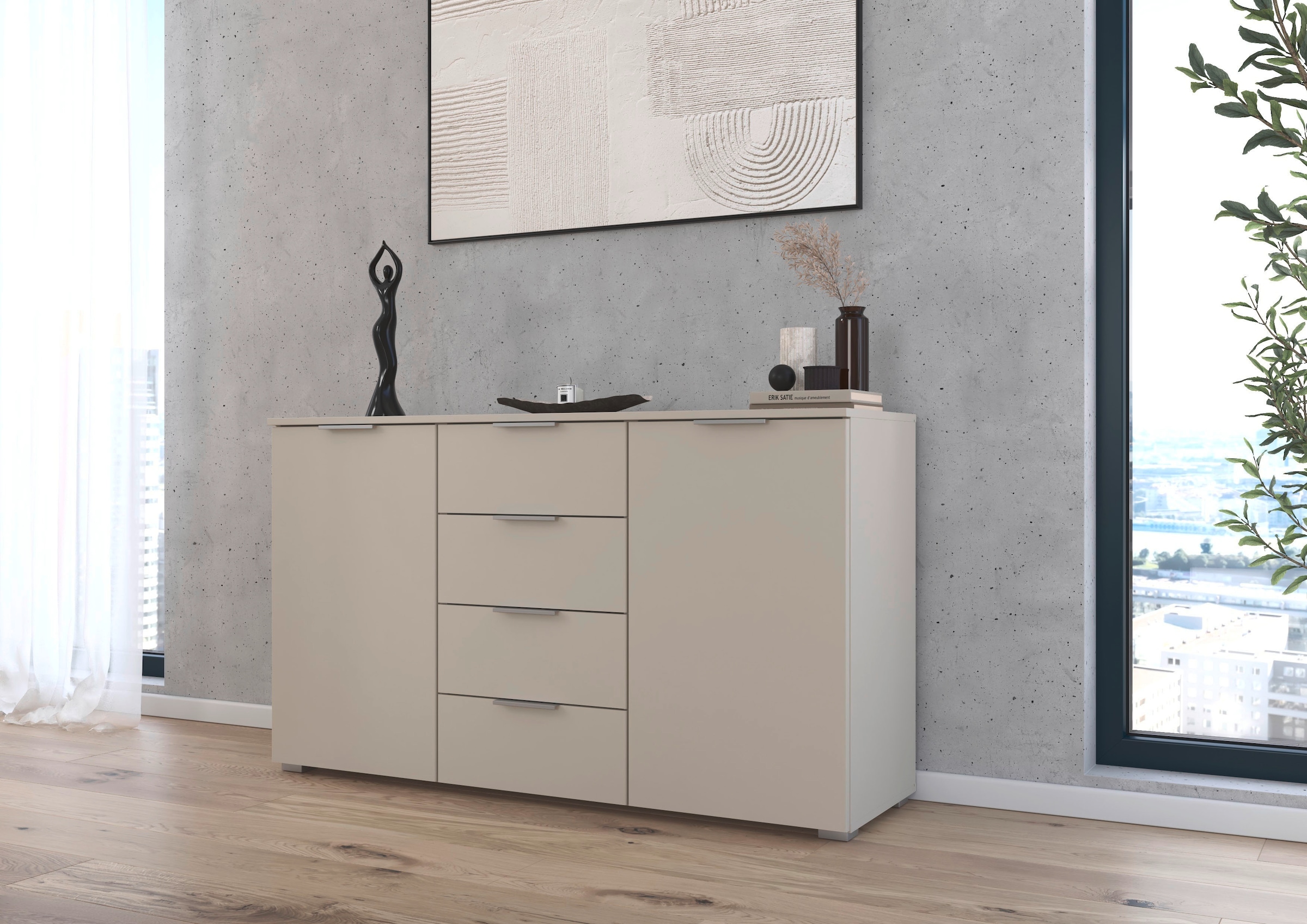 GOODproduct Kombikommode »Sideboard Schubladenkommode AGORDO mit Dekor- oder Hochglanzfront« in zwei Griff-Farben, Breite 120 cm,  vier grosse Schubladen, mit insgesamt 4 Einlegeböden MADE IN GERMANY