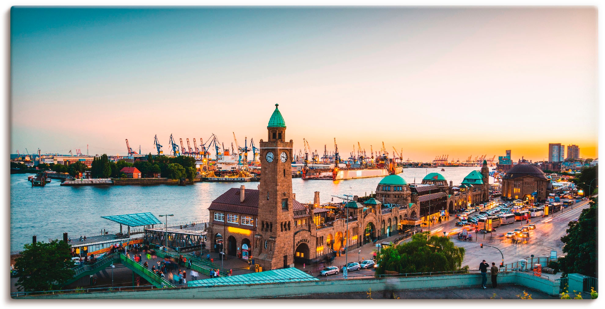 Image of Artland Wandbild "Hamburg Hafen und Landungsbrücken" Deutschland 1 Stk. tlg. als Alubild, Leinwandbild, Poster in verschied. Grössen