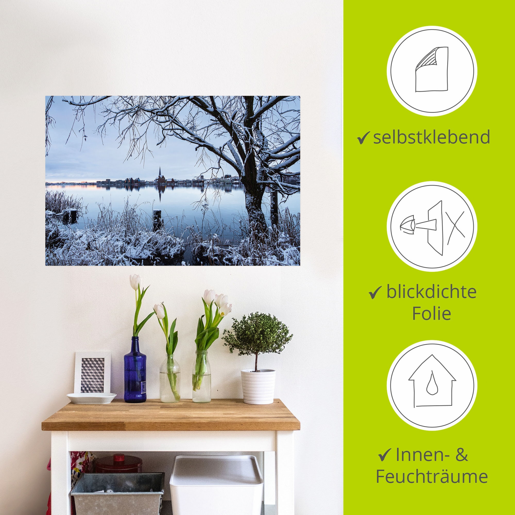 Artland Wandbild »Warnow Hansestadt Rostock im Winter«, Rostock, (1 St.), als Alubild, Leinwandbild, Wandaufkleber oder Poster in versch. Grössen