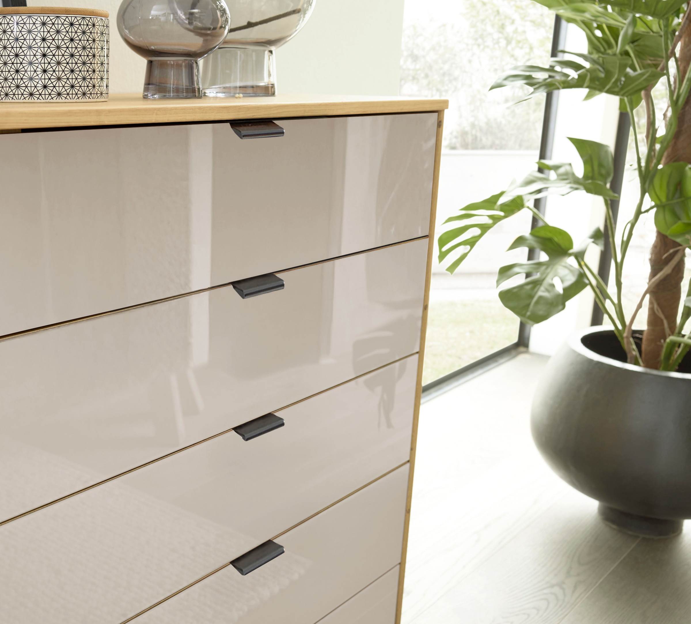 WIEMANN Commode combinée »Cardiff Sideboard, Wäscheschrank, teilmassiv Bianco-Eiche, Schubladen« Kommode 120x86x43 cm, braun, mit Dämpfung, MADE IN GERMANY,  verschiedenen Ausführungen, inklusive Einlegeboden