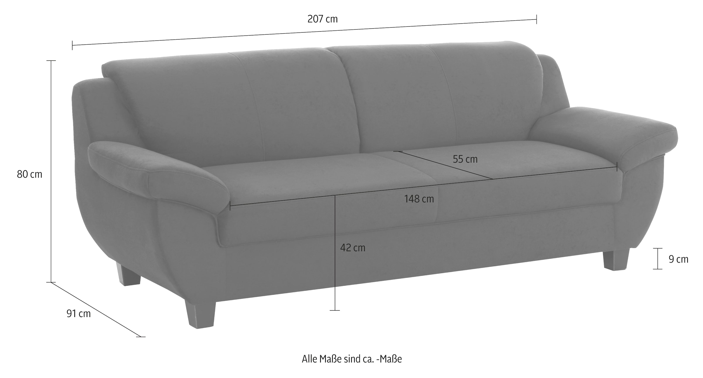 Home affaire 3-Sitzer »Yesterday Couch, B/T: 207/91 cm, belastbar bis 140kg/ Sitz«, Microfaser MELROSE®, mocca